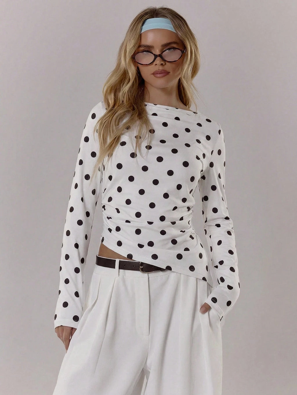 White Polka Dot Long Sleeve Top