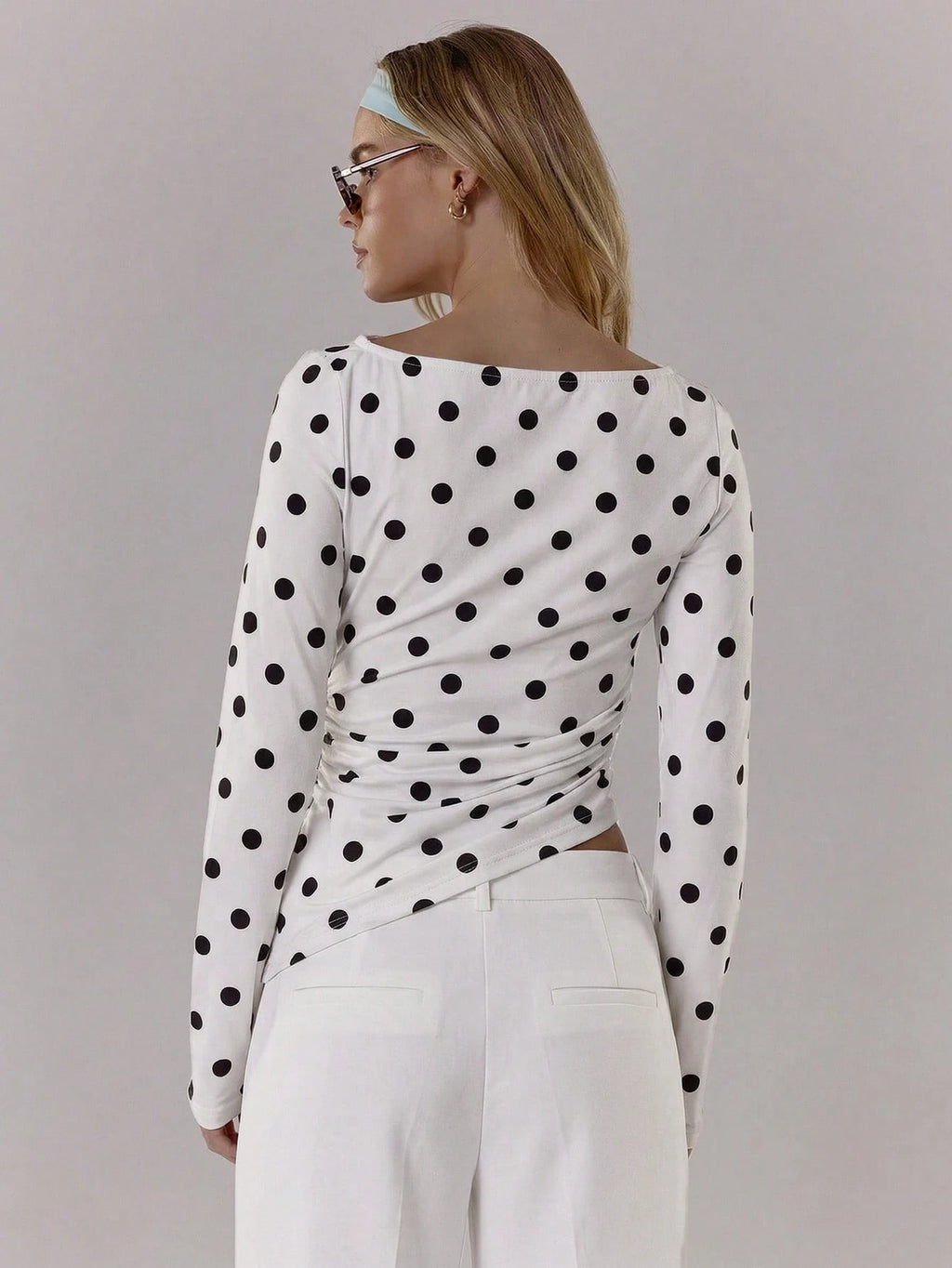 White Polka Dot Long Sleeve Top