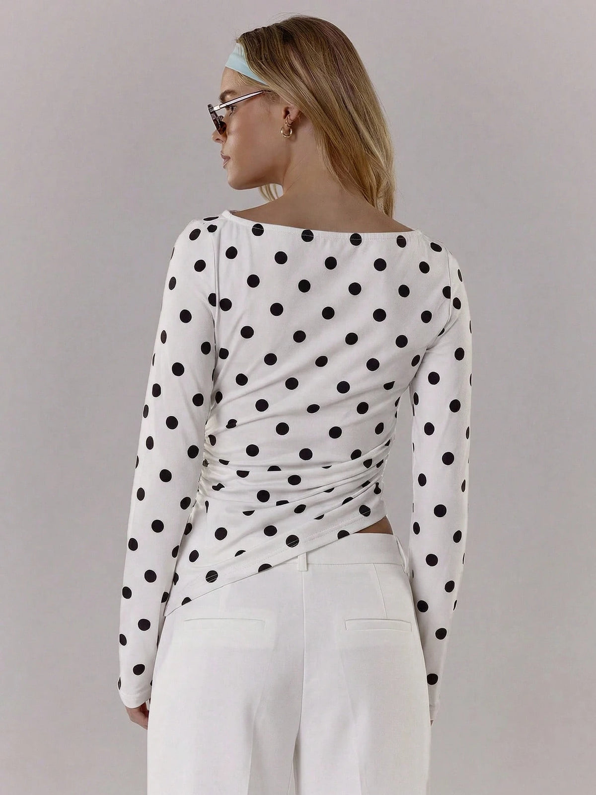 White Polka Dot Long Sleeve Top