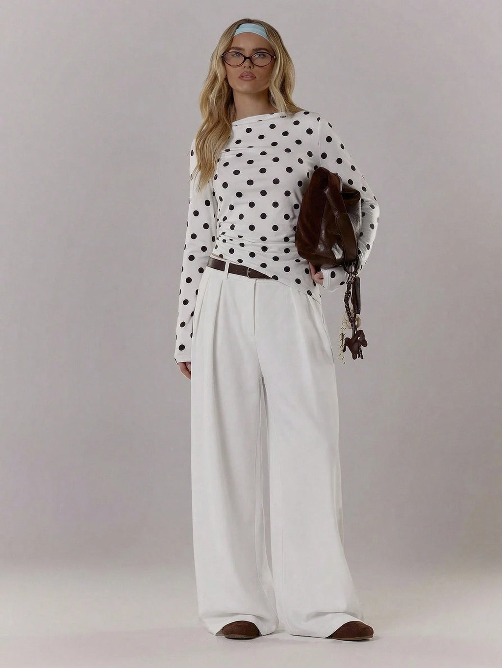 White Polka Dot Long Sleeve Top