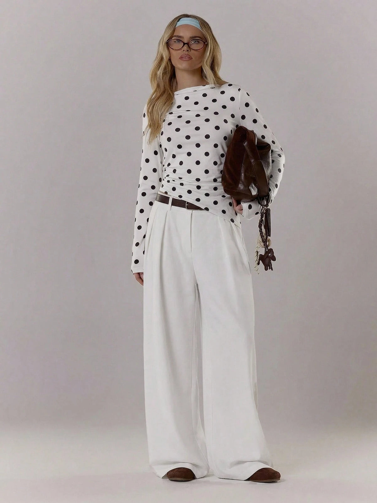 White Polka Dot Long Sleeve Top
