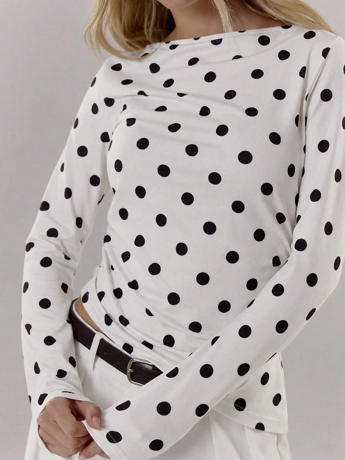 White Polka Dot Long Sleeve Top