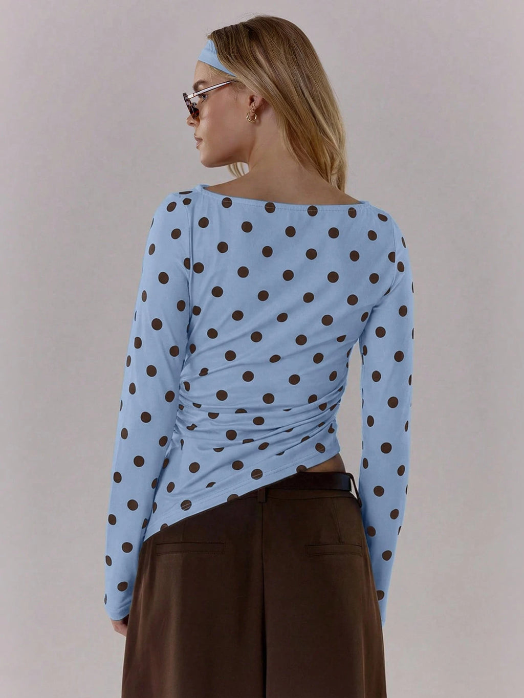 Blue Polka Dot Long Sleeve Top