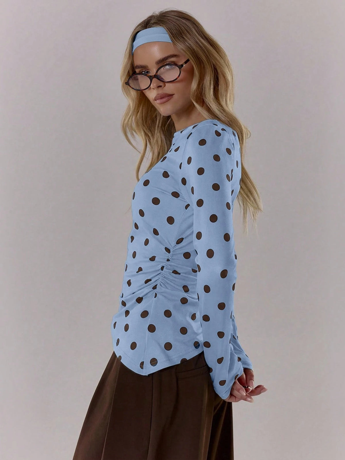 Blue Polka Dot Long Sleeve Top
