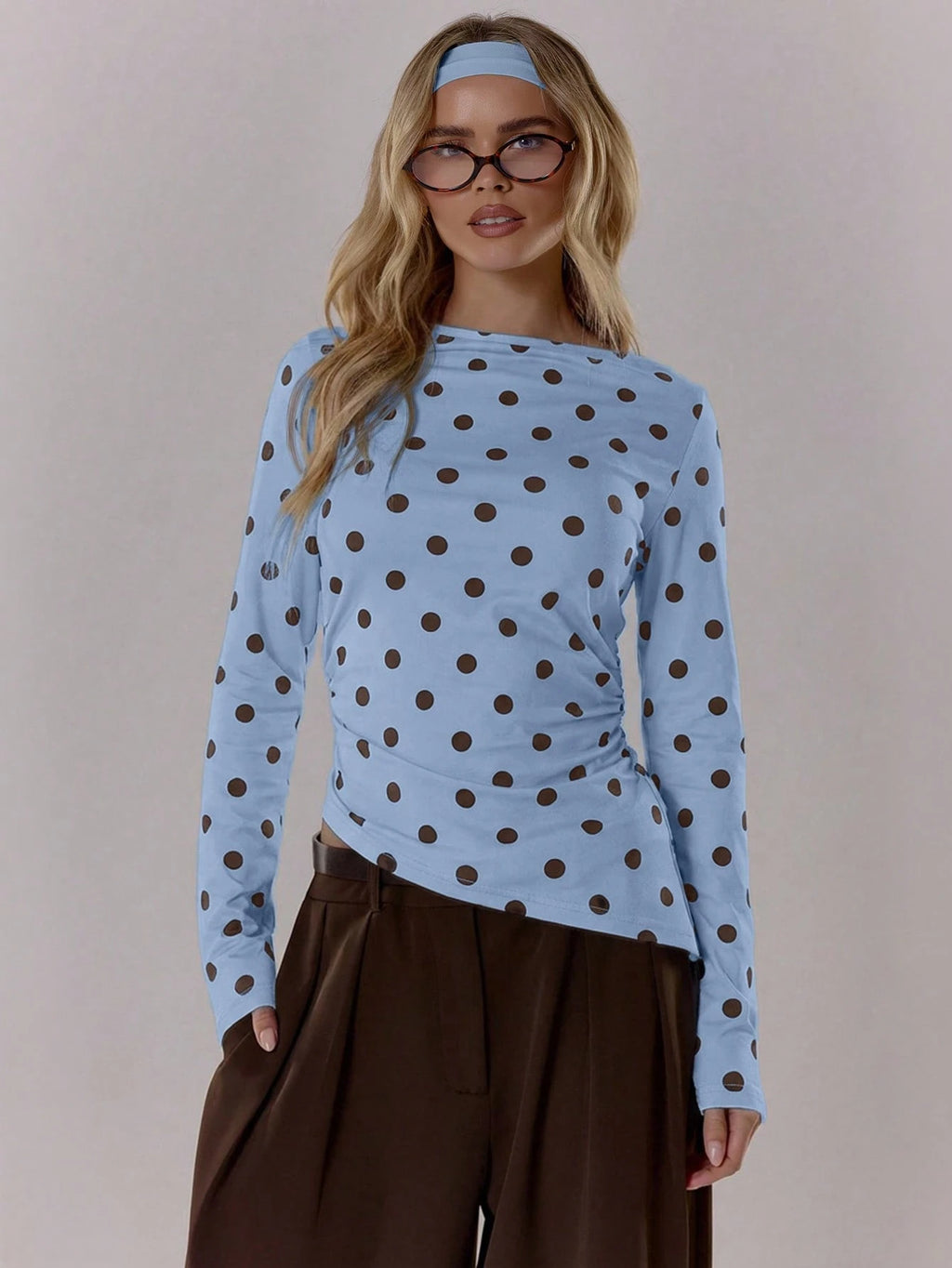 Blue Polka Dot Long Sleeve Top