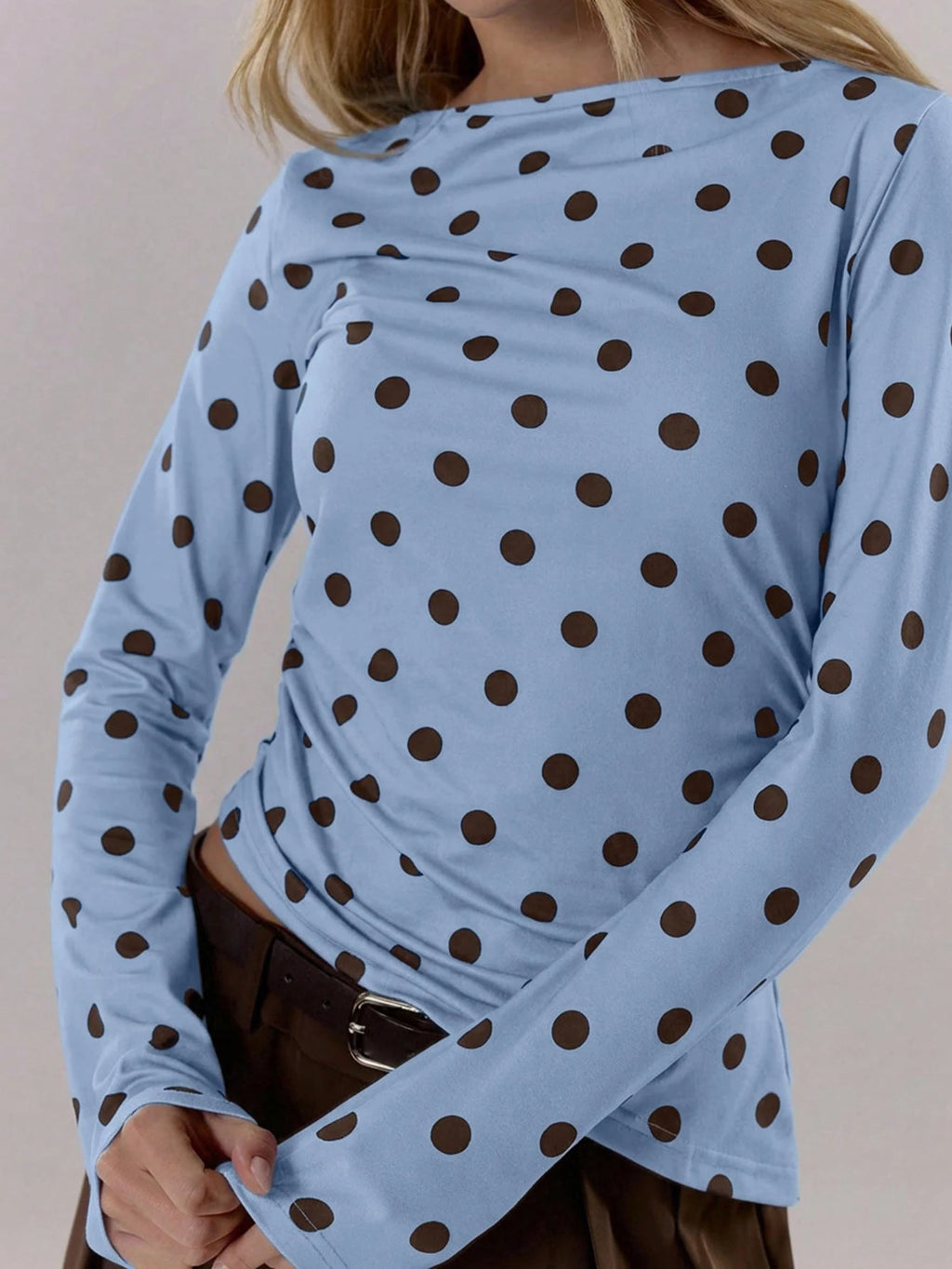 Blue Polka Dot Long Sleeve Top