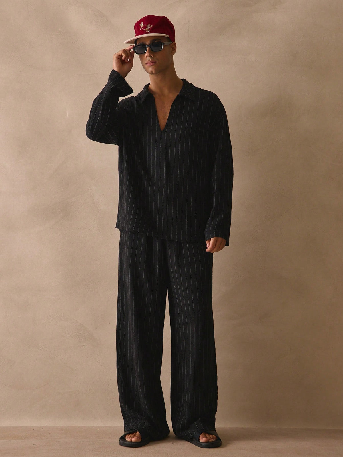 Black Pinstripe Shirt & Trouser Set