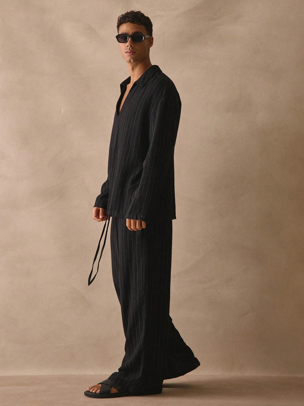 Black Pinstripe Shirt & Trouser Set