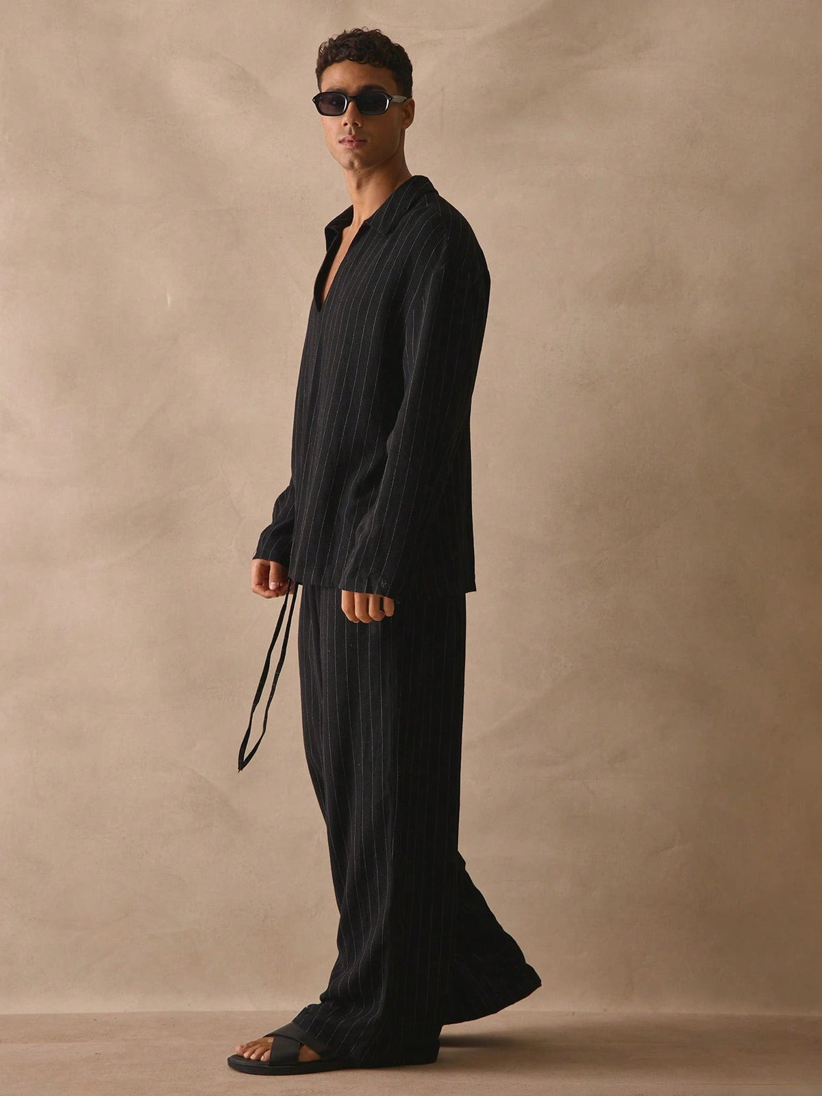Black Pinstripe Shirt & Trouser Set