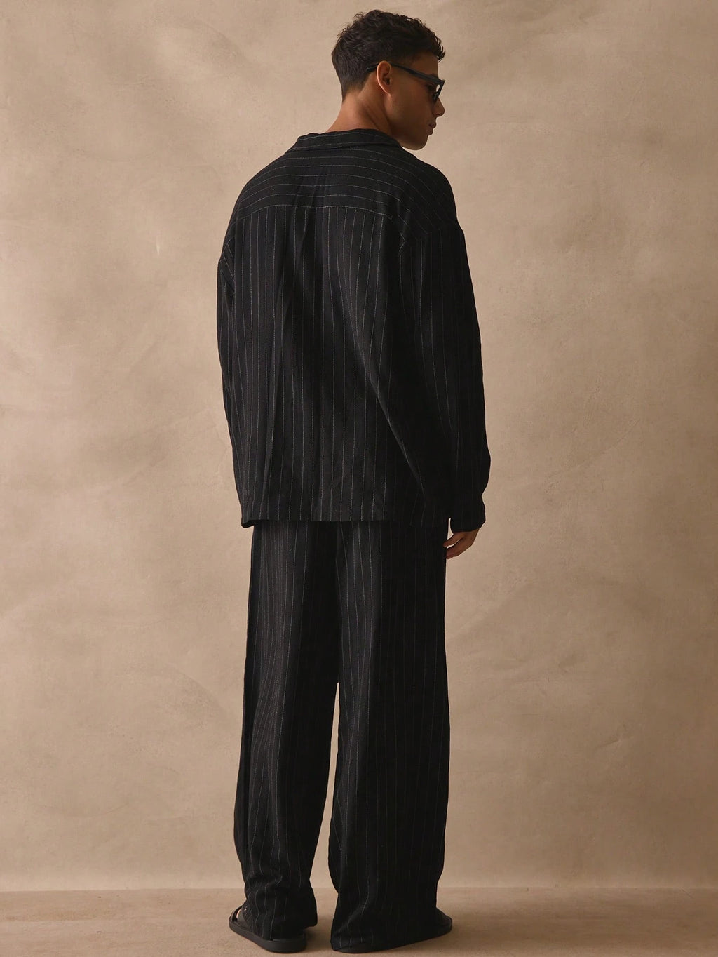 Black Pinstripe Shirt & Trouser Set
