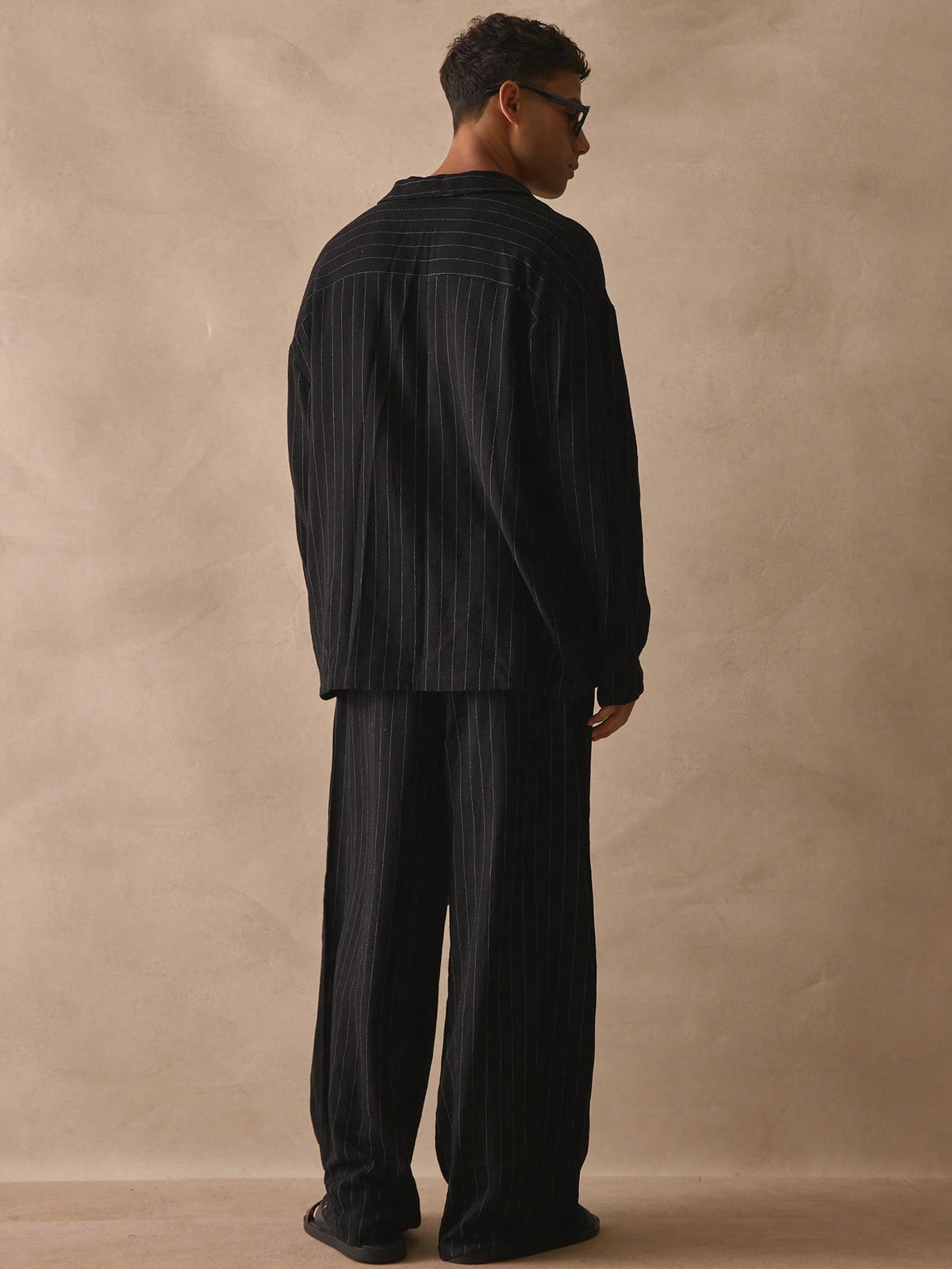 Black Pinstripe Shirt & Trouser Set