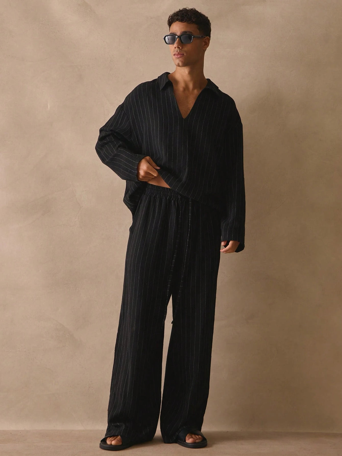 Black Pinstripe Shirt & Trouser Set