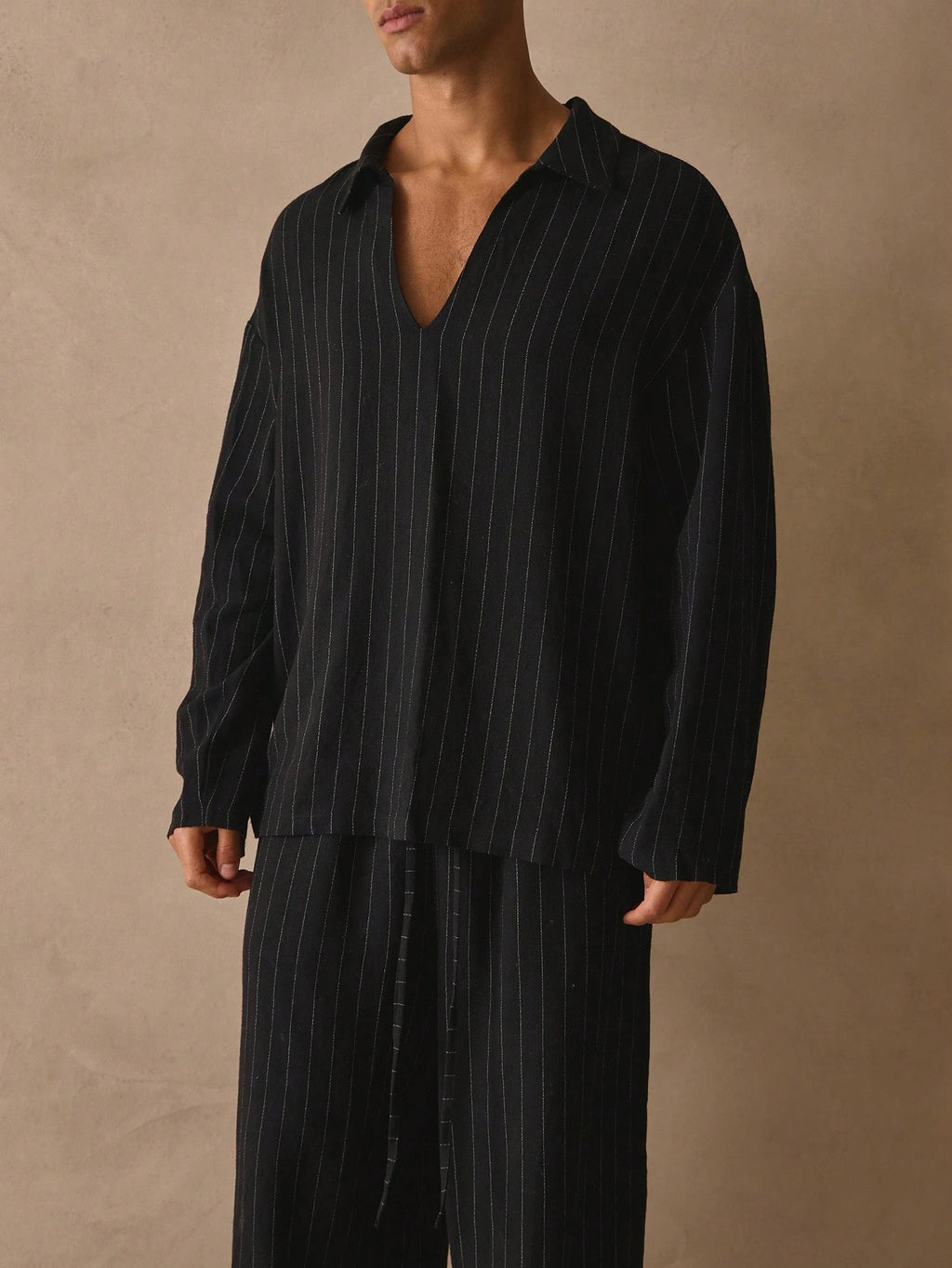 Black Pinstripe Shirt & Trouser Set