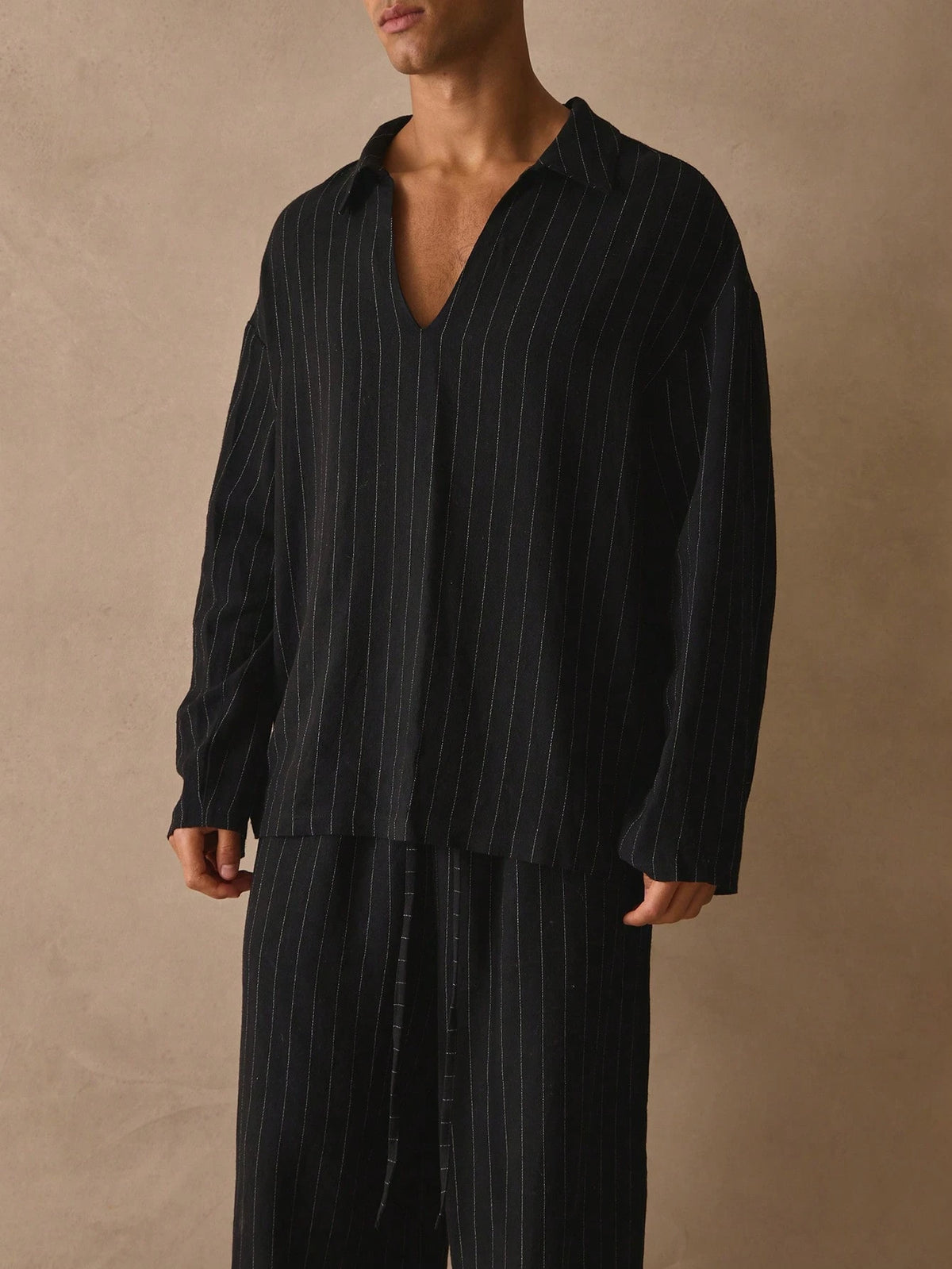 Black Pinstripe Shirt & Trouser Set
