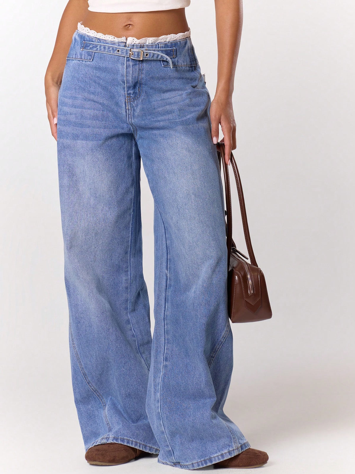 Blue Baggy Wide Leg Jeans