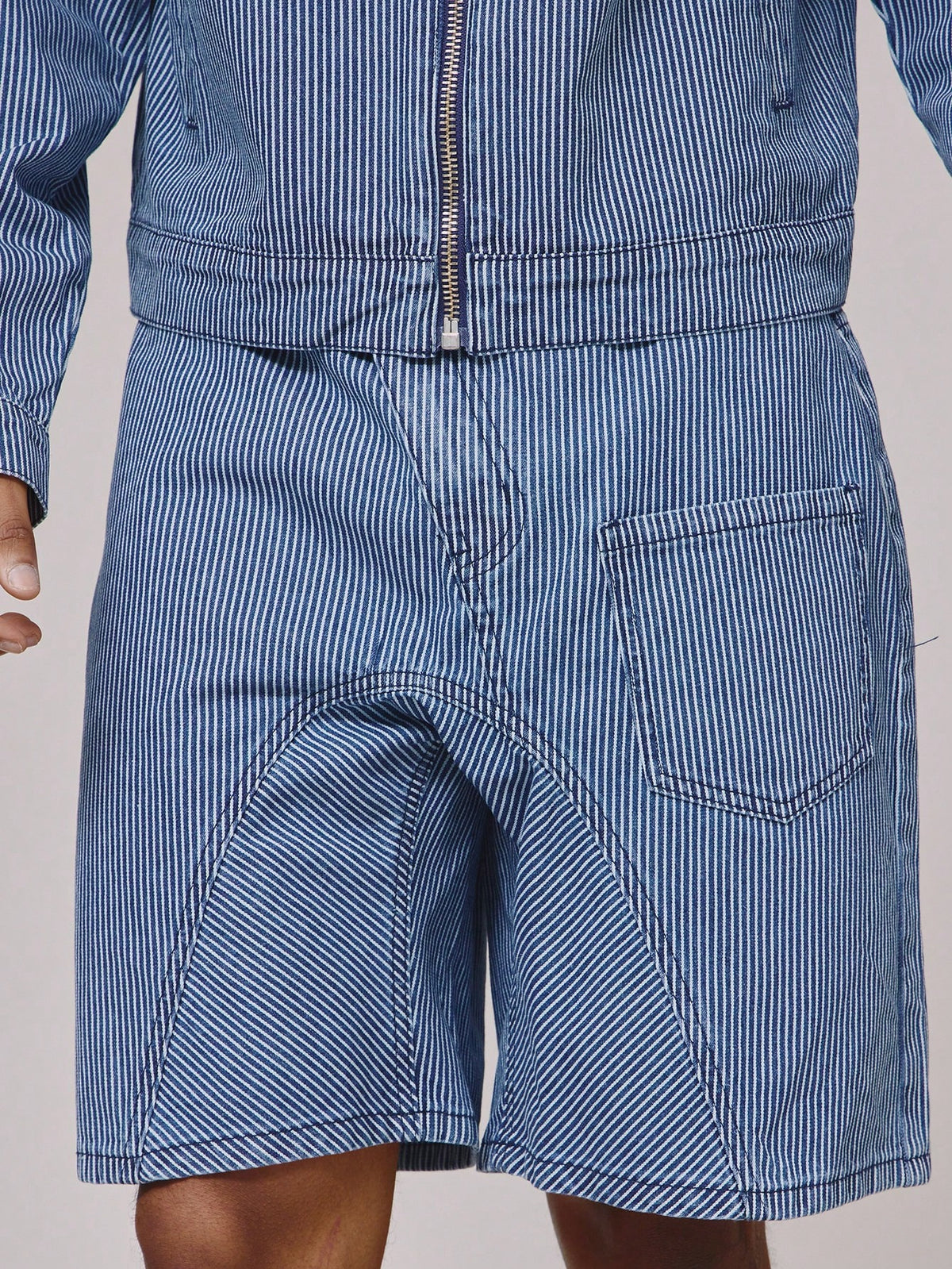 Medium Wash Pinstripe Denim Shorts