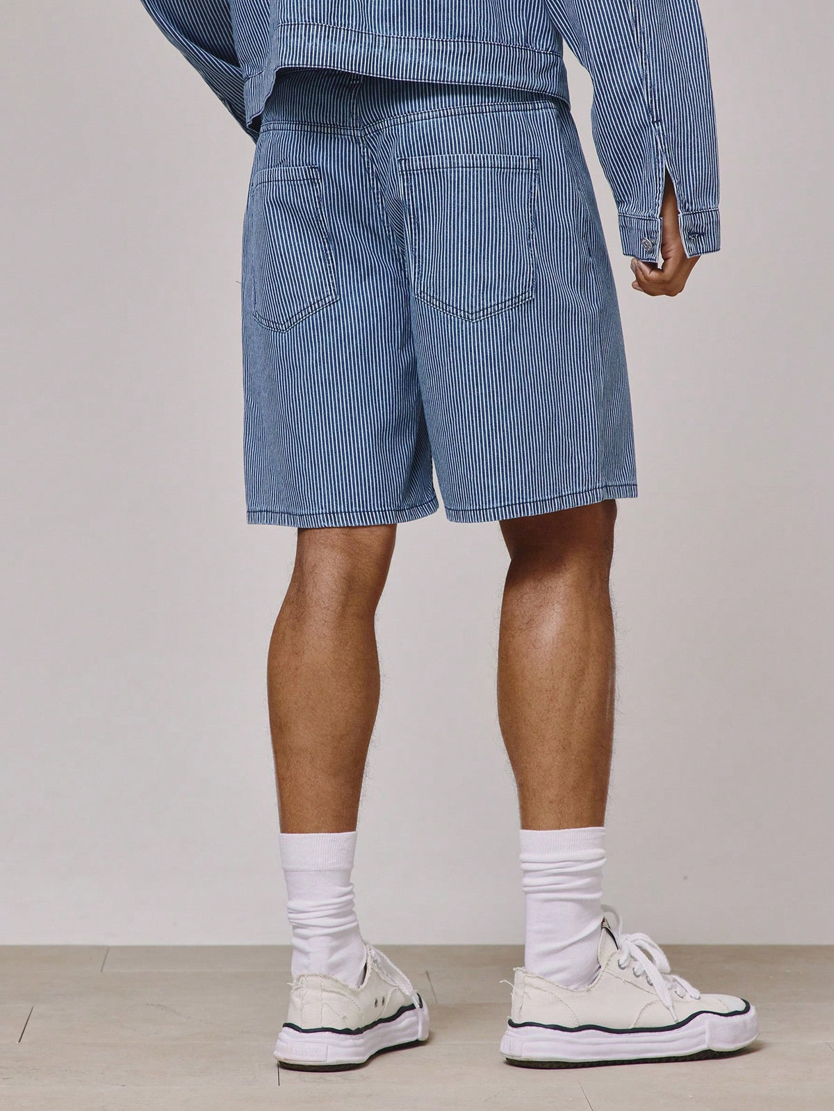 Medium Wash Pinstripe Denim Shorts