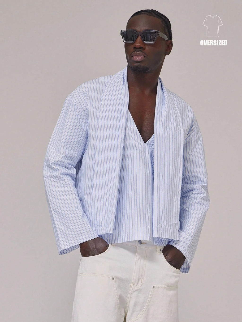 Blue &amp; White Stripe Oversized Shirt