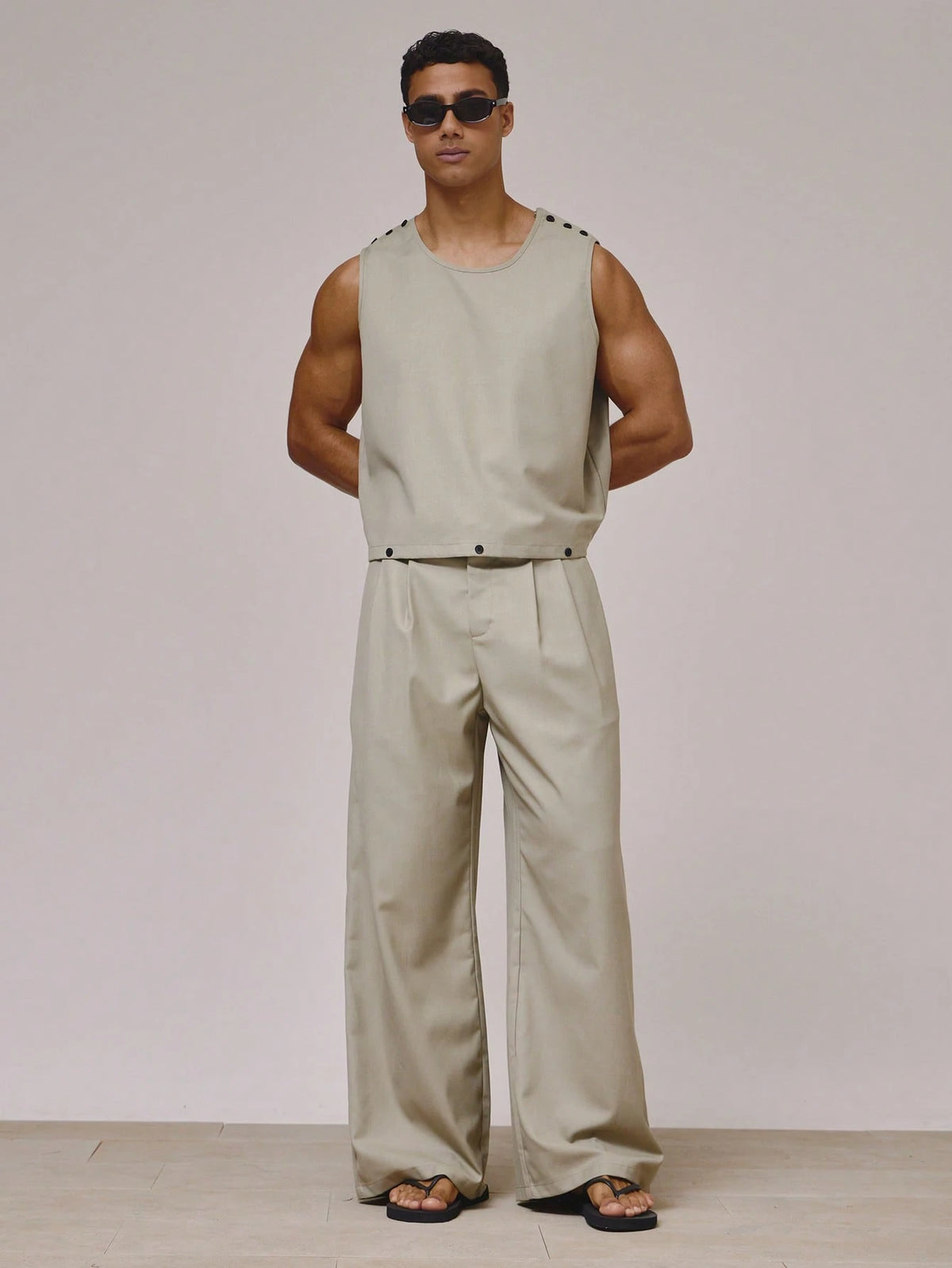 Khaki Baggy Tailored Trousers