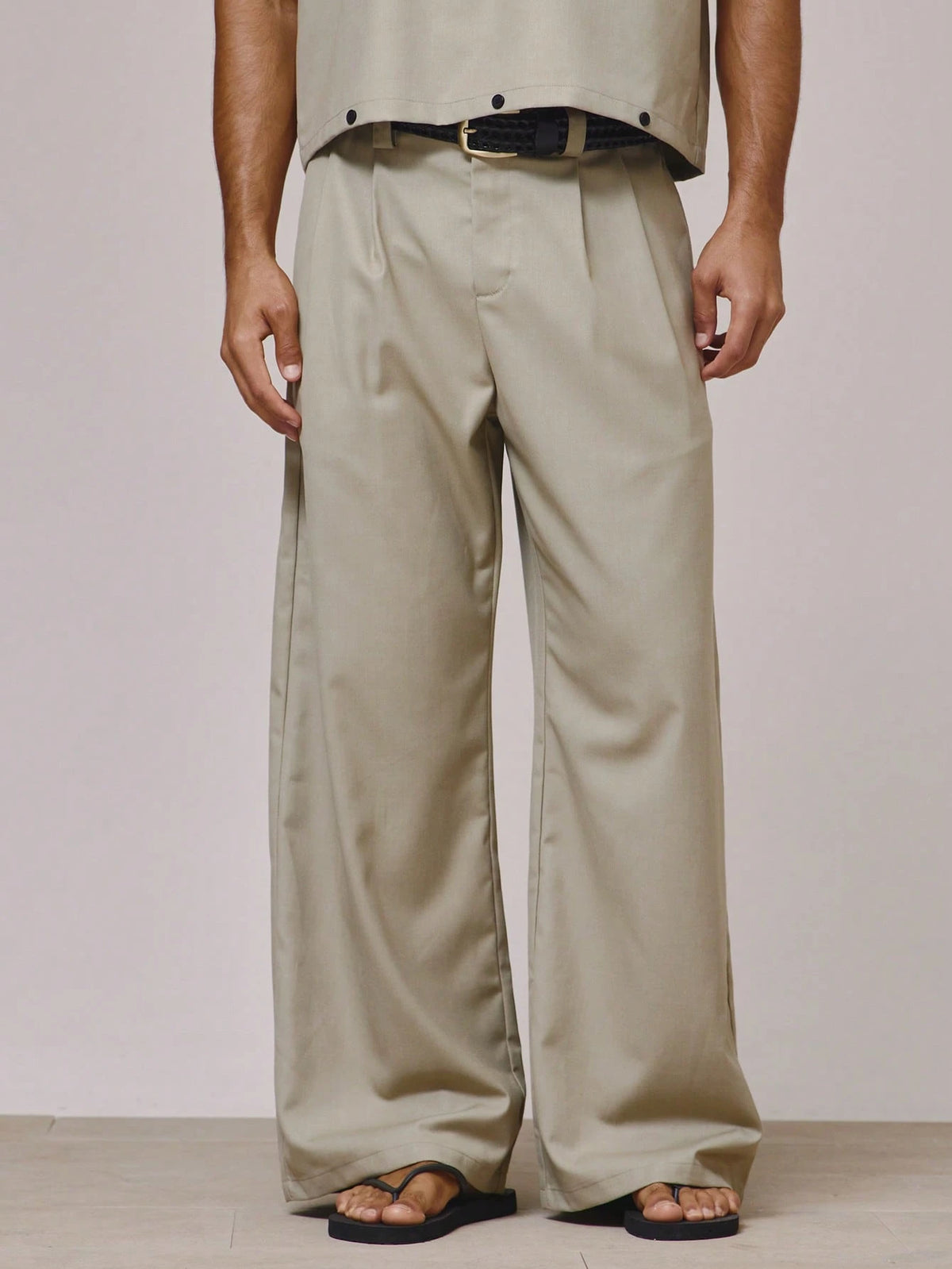 Khaki Baggy Tailored Trousers
