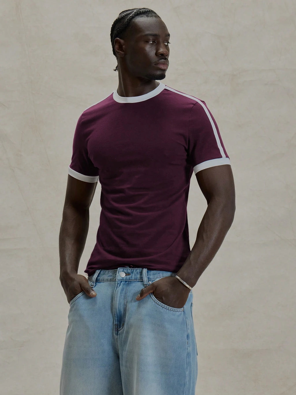 Burgundy Contrast Slim Fit T-Shirt