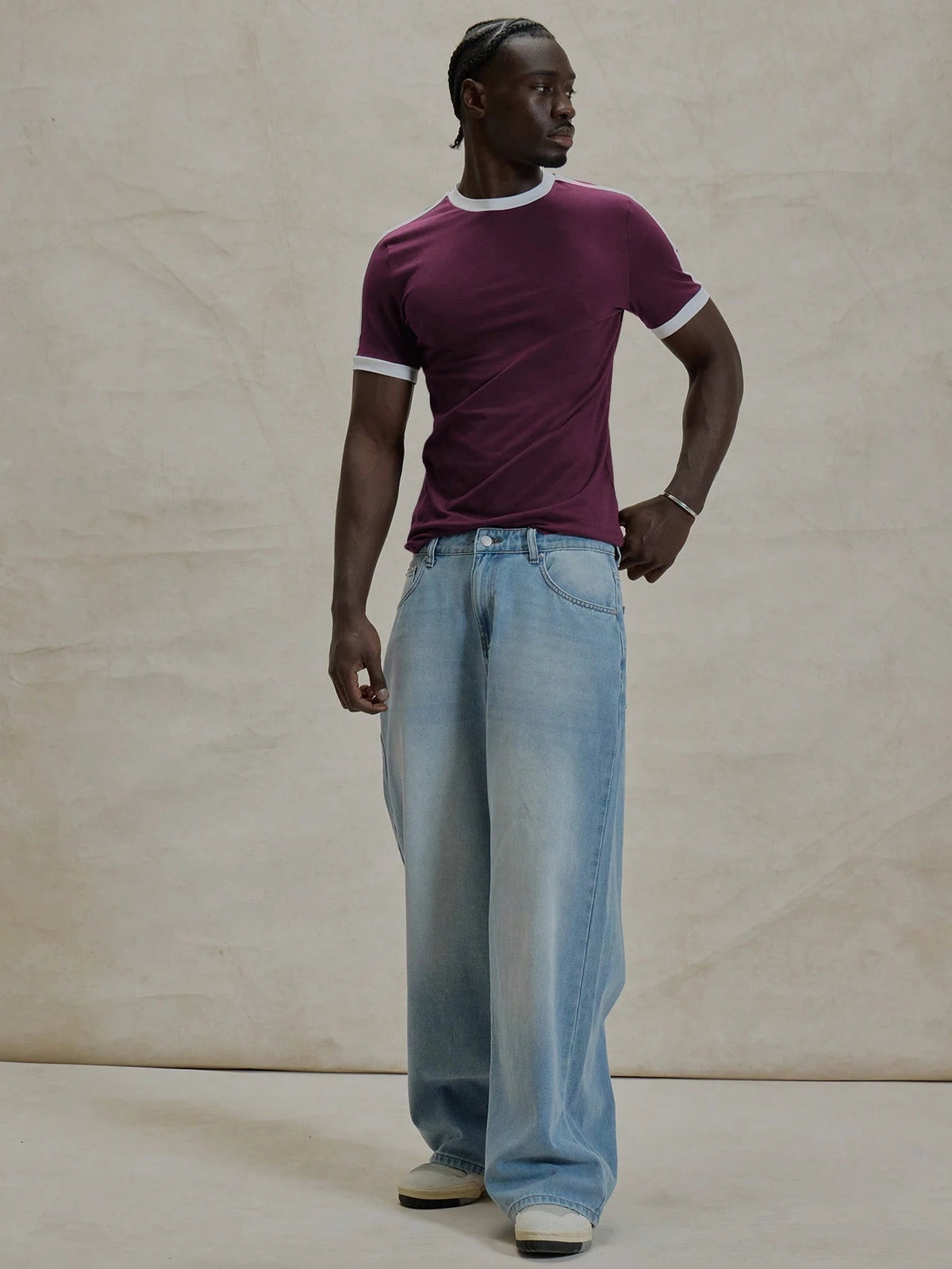 Burgundy Contrast Slim Fit T-Shirt