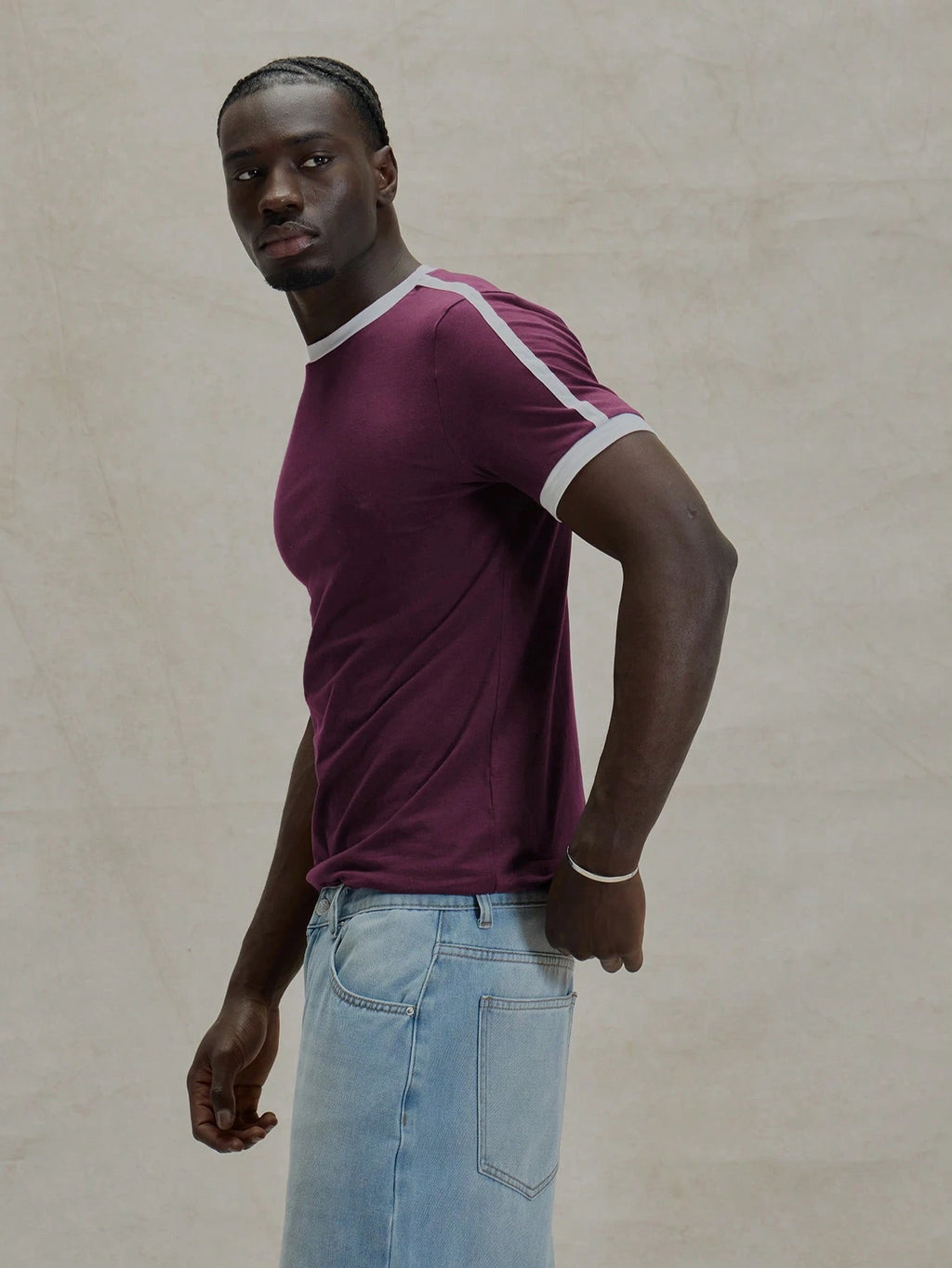 Burgundy Contrast Slim Fit T-Shirt