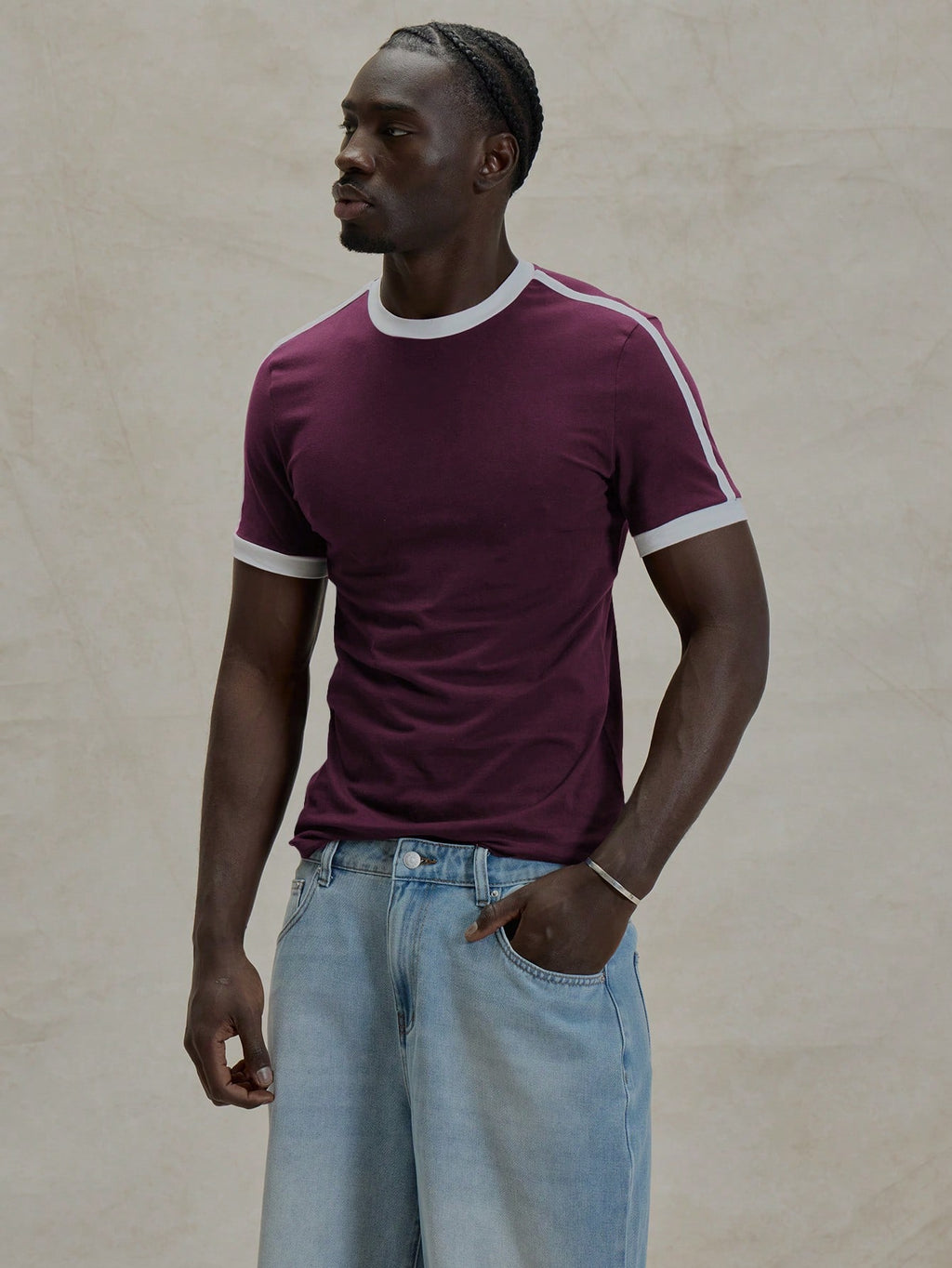 Burgundy Contrast Slim Fit T-Shirt