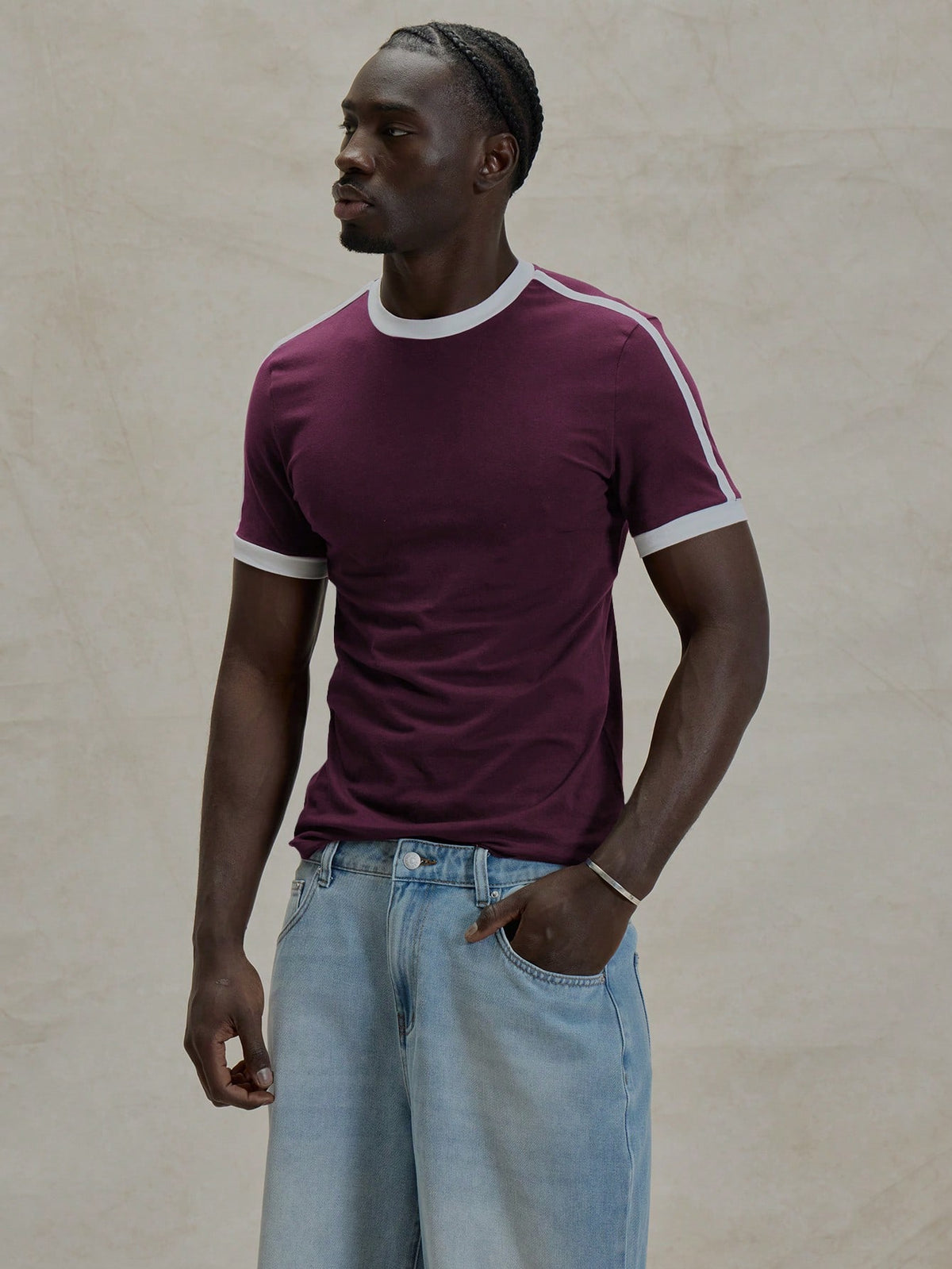 Burgundy Contrast Slim Fit T-Shirt