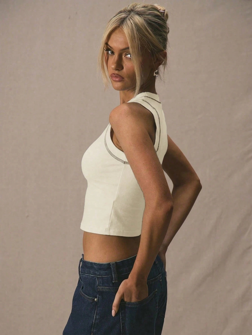 Apricot Rib Knit Crop Tank