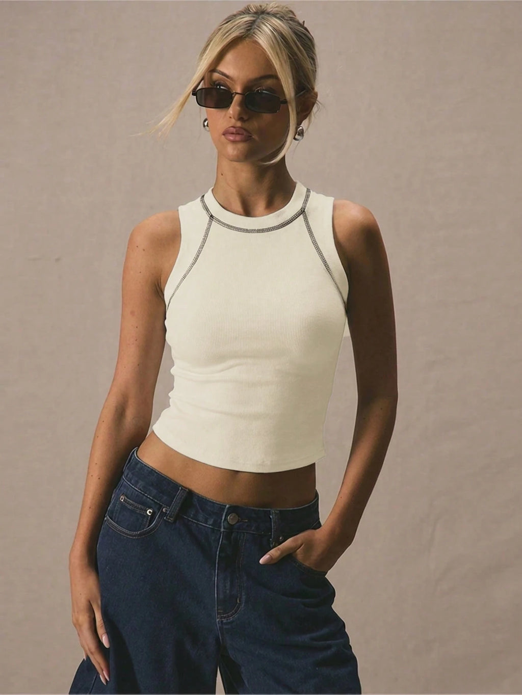 Apricot Rib Knit Crop Tank