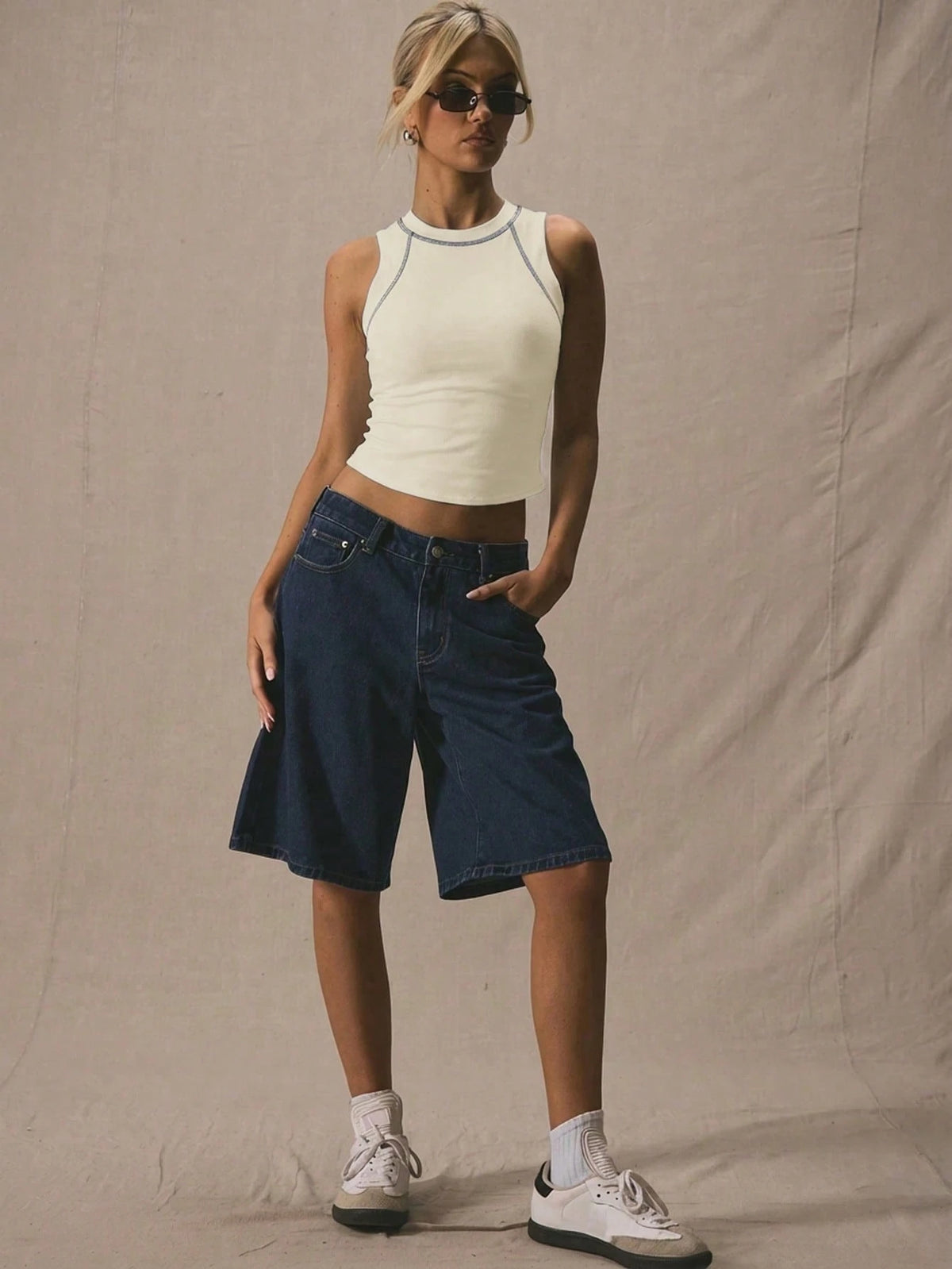 Apricot Rib Knit Crop Tank