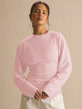 Pink Ruched Waist Batwing Long Sleeve Top