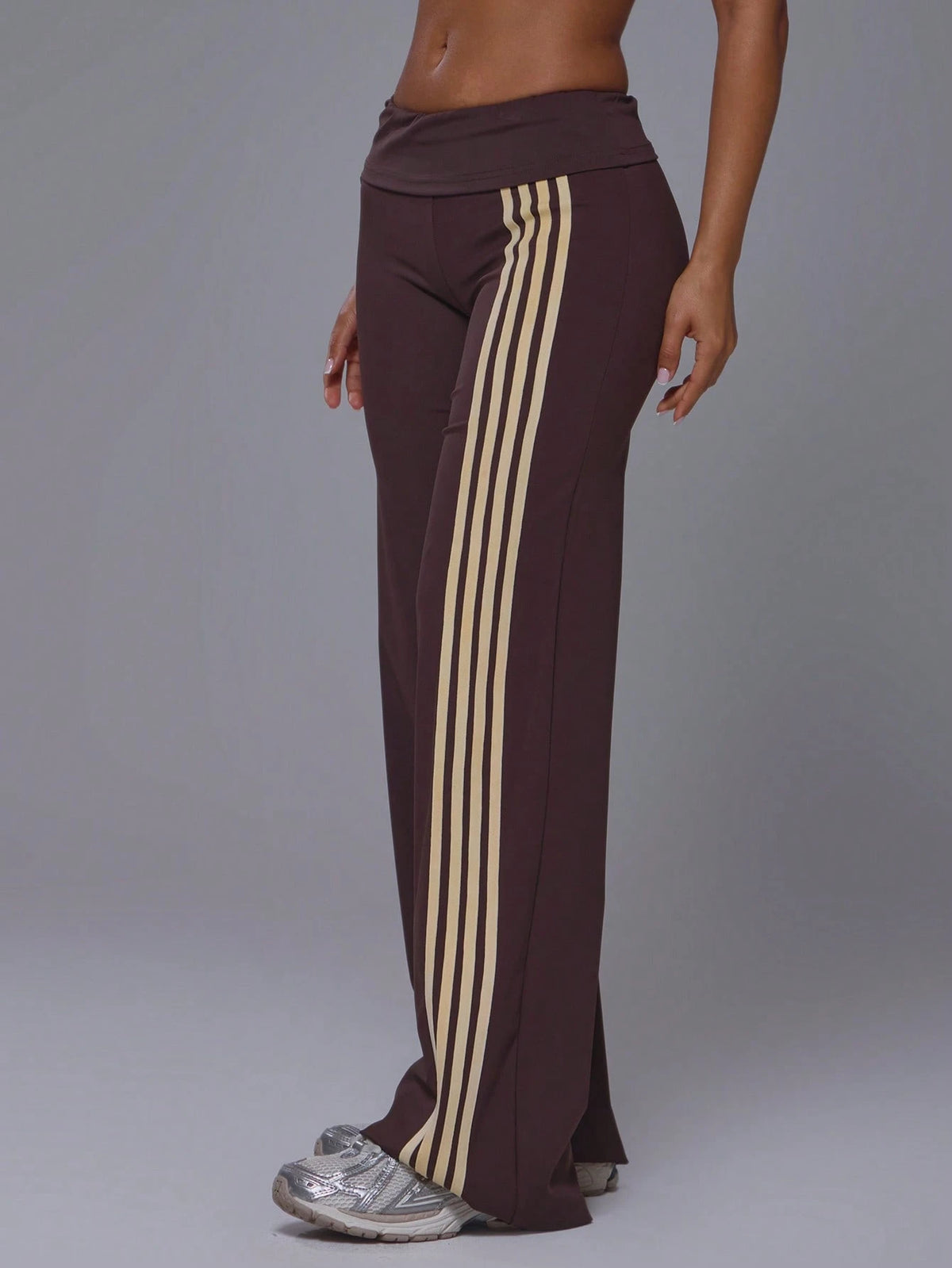 Chocolate Brown Side Stripe Active Wide Leg Trousers