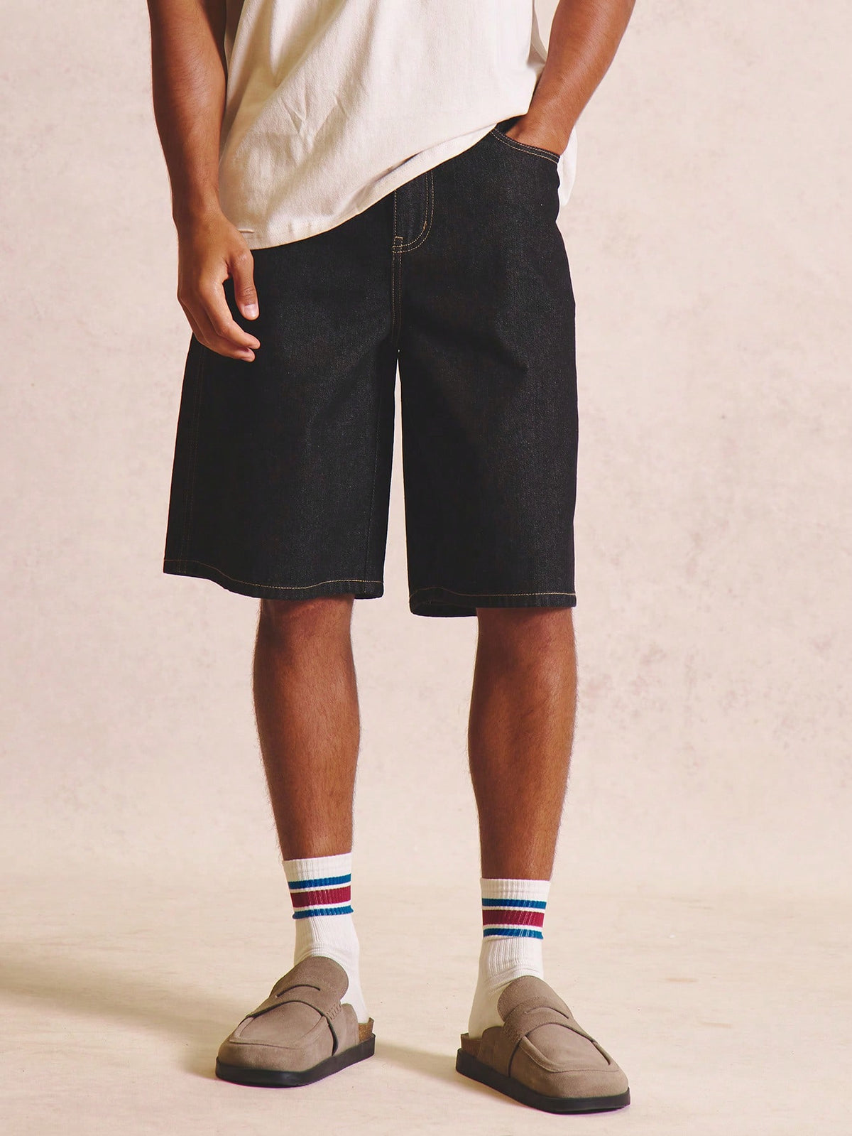 Dark Wash Longline Denim Shorts
