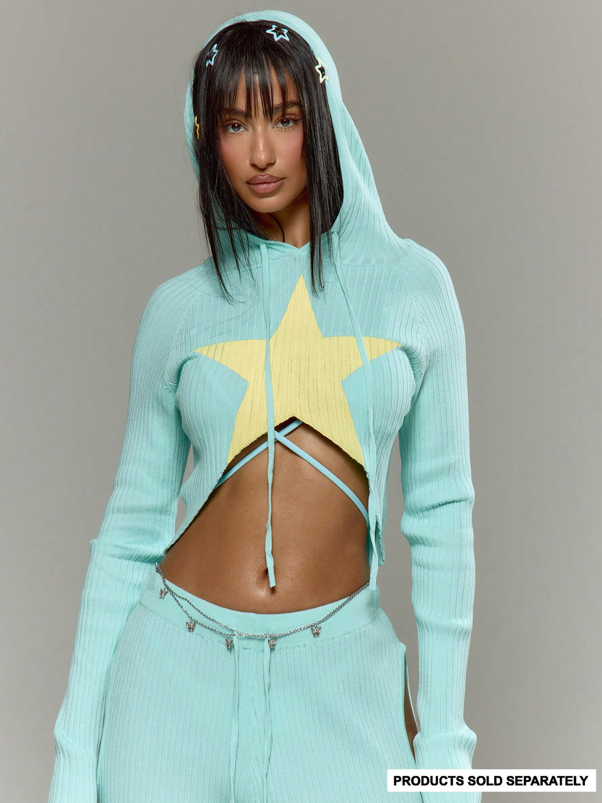 Baby Blue Cropped Knit Hoodie