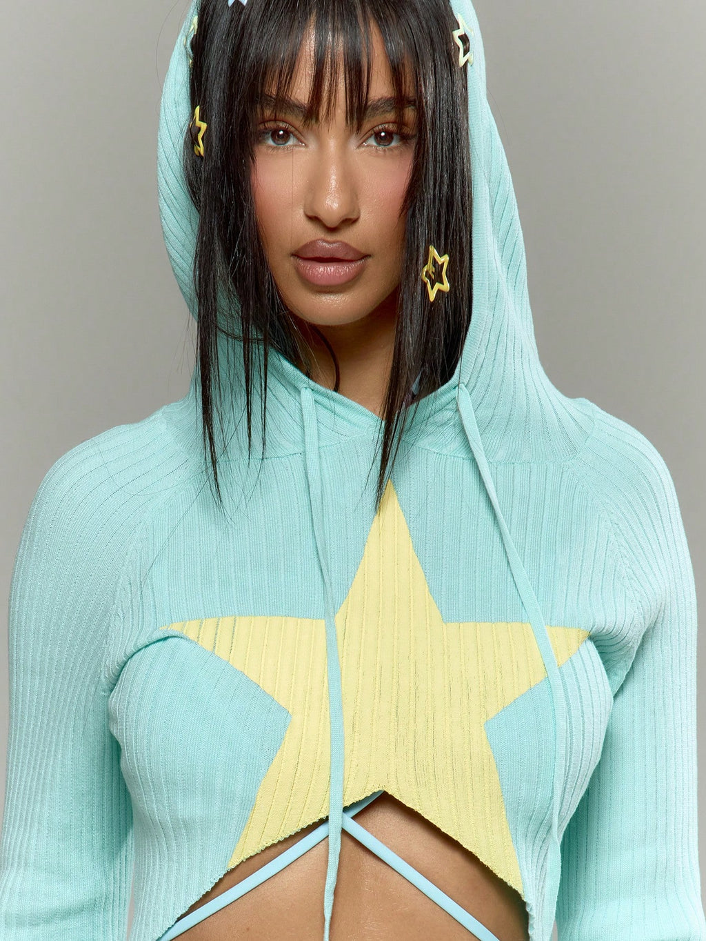 Baby Blue Cropped Knit Hoodie