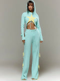 Baby Blue Cropped Knit Hoodie