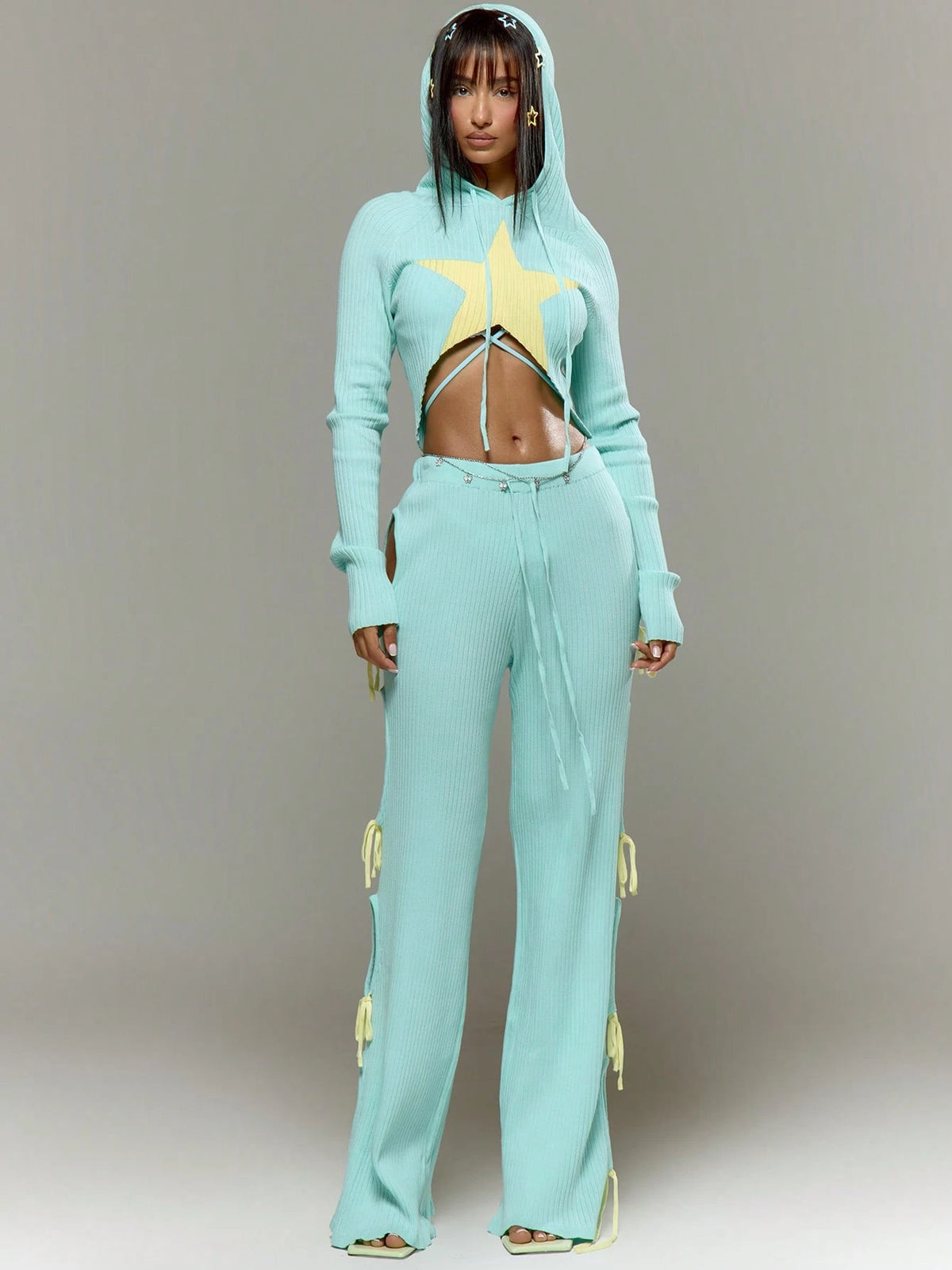 Baby Blue Cropped Knit Hoodie