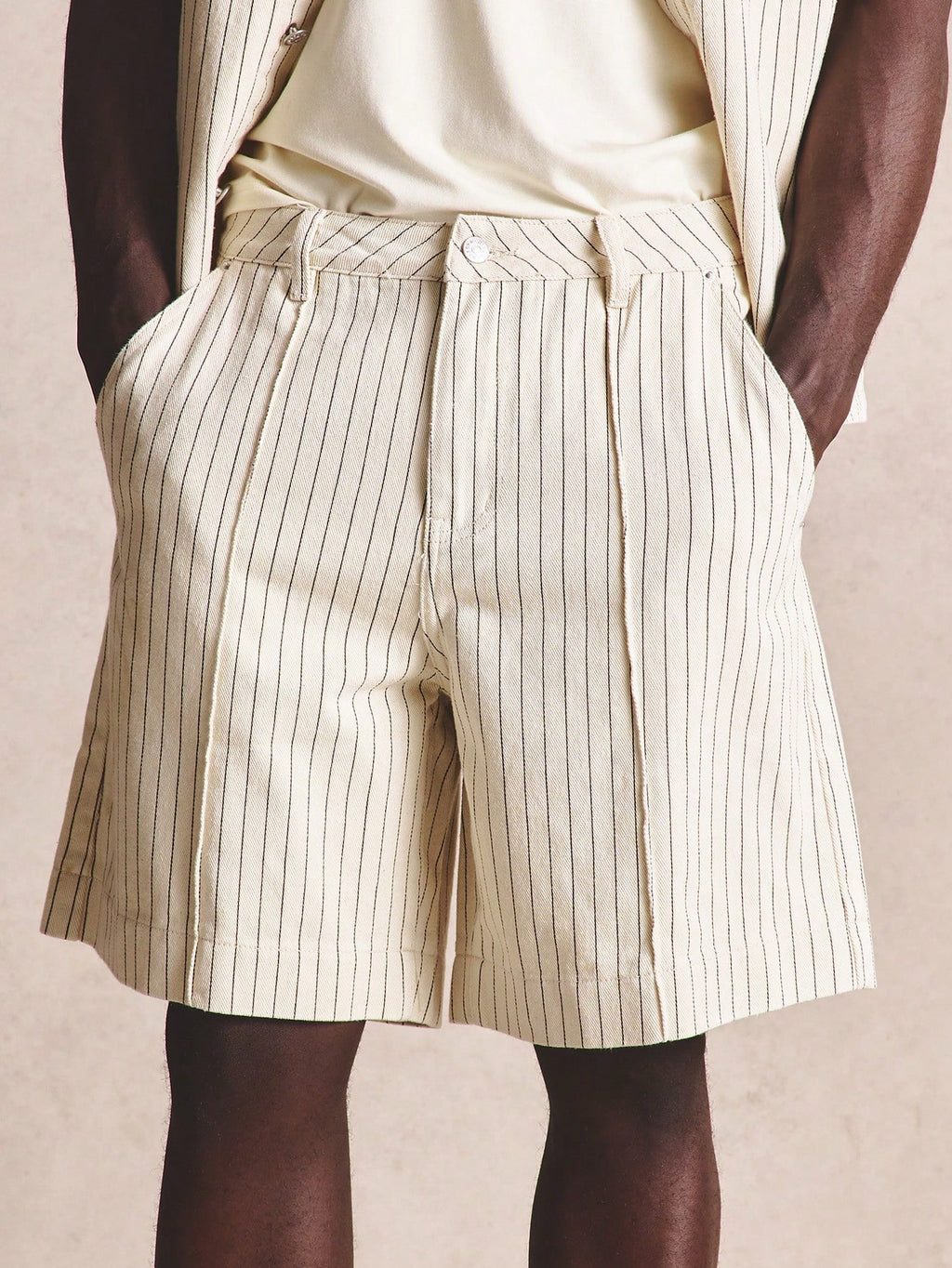 Black &amp; White Stripe Denim Shorts