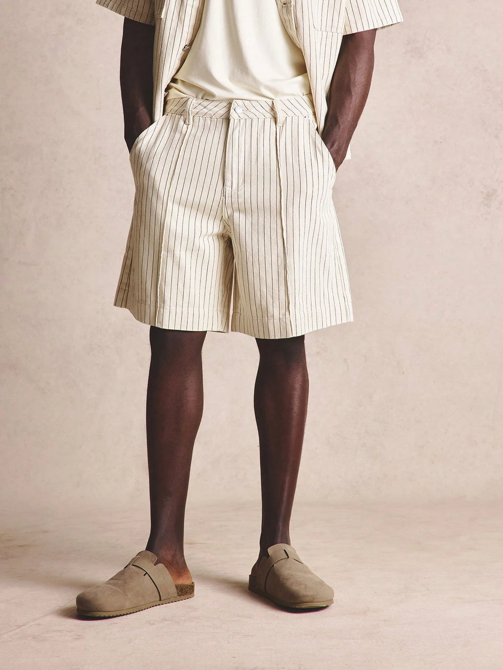 Black &amp; White Stripe Denim Shorts