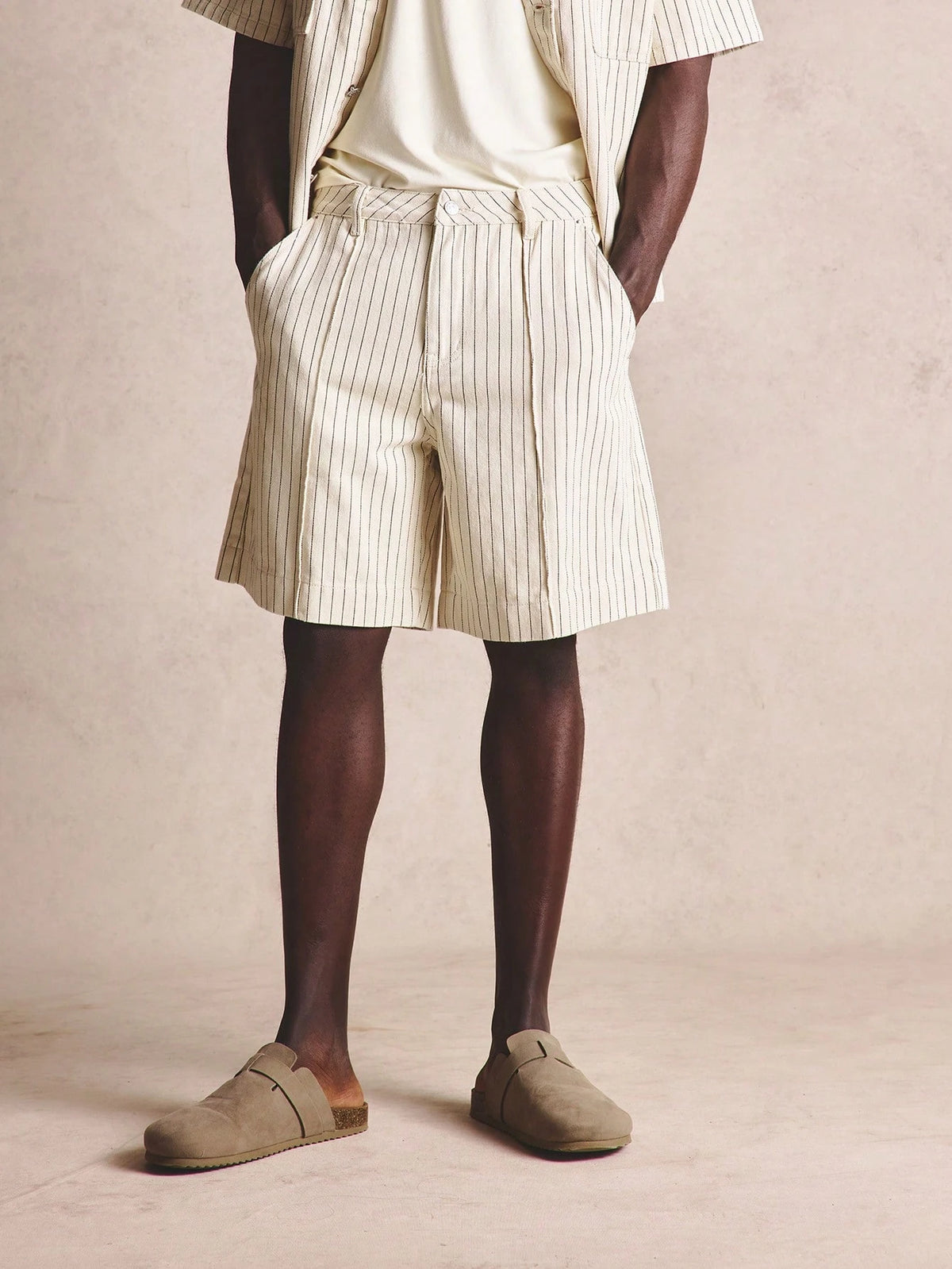 Black &amp; White Stripe Denim Shorts