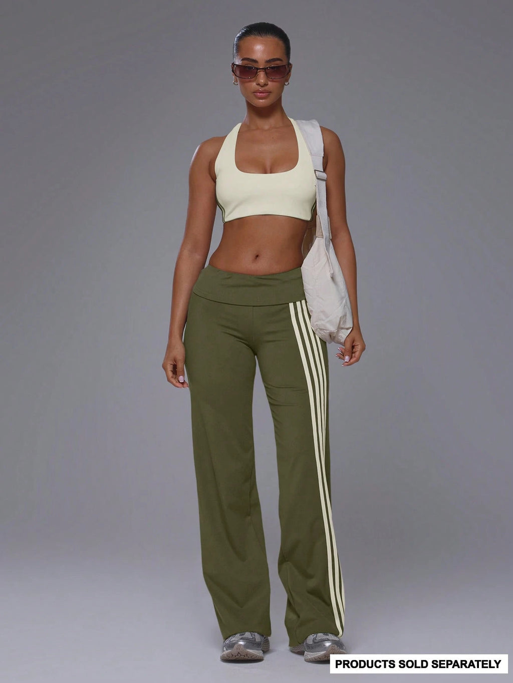 Khaki Side Stripe Active Wide Leg Trousers