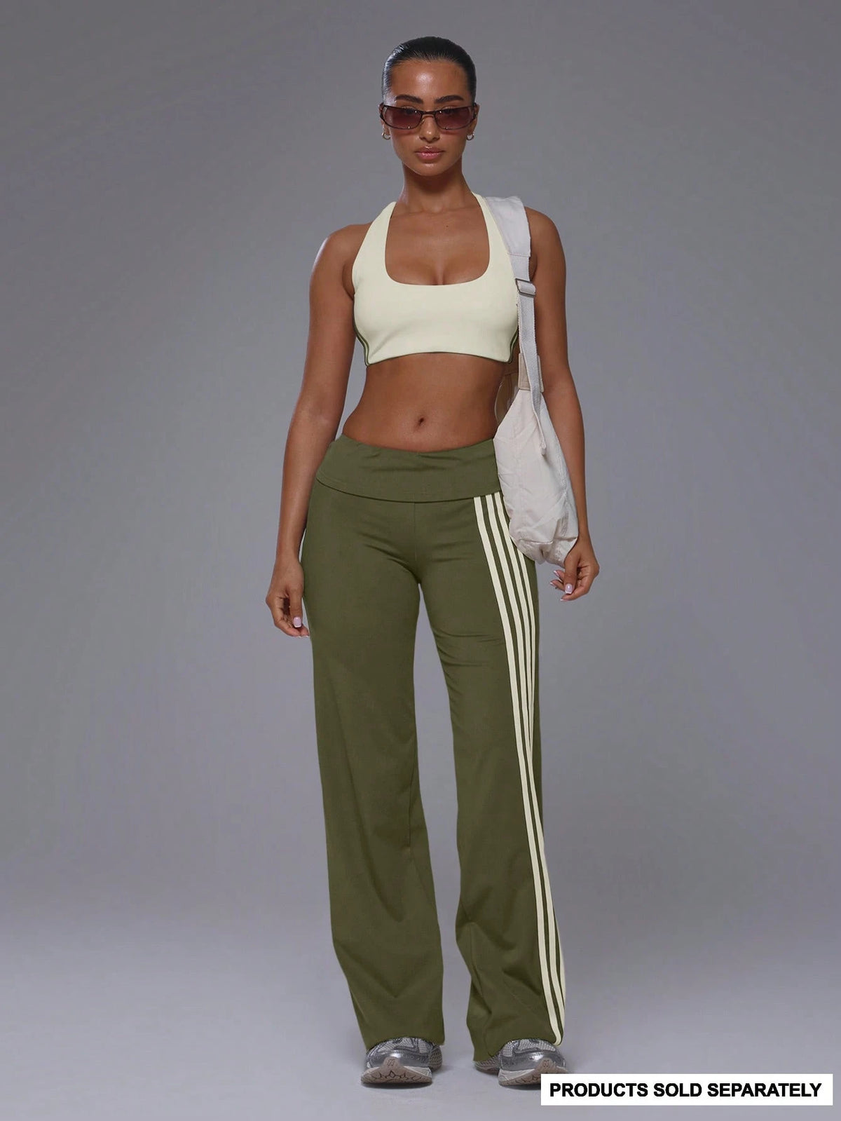 Khaki Side Stripe Active Wide Leg Trousers