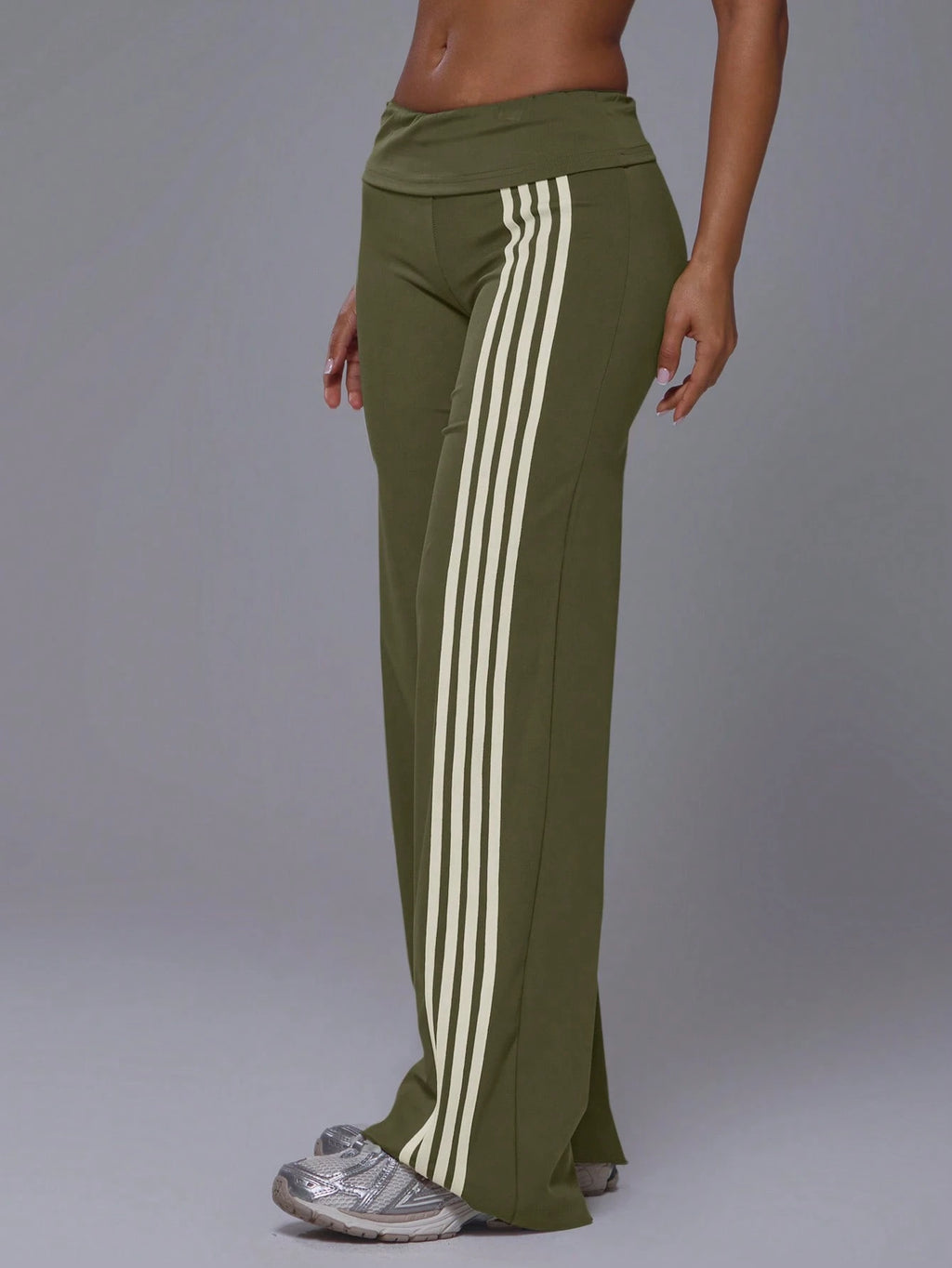 Khaki Side Stripe Active Wide Leg Trousers