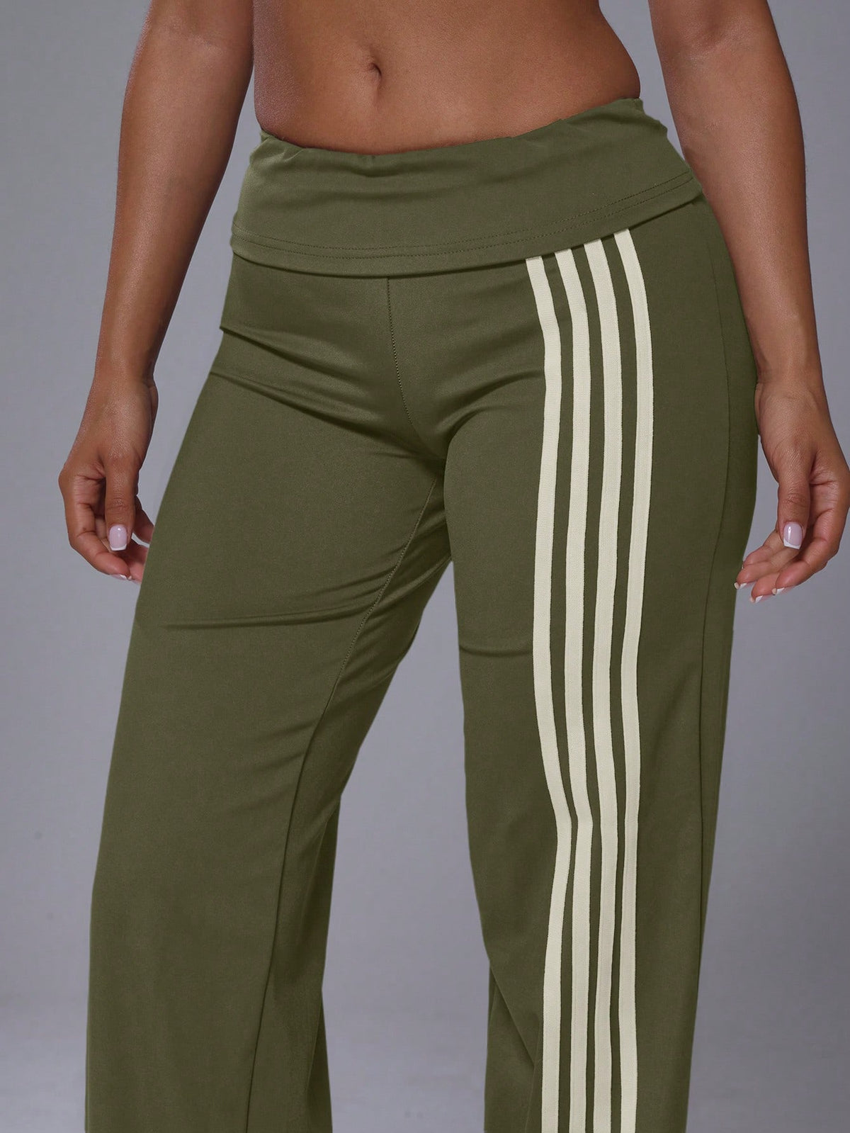 Khaki Side Stripe Active Wide Leg Trousers