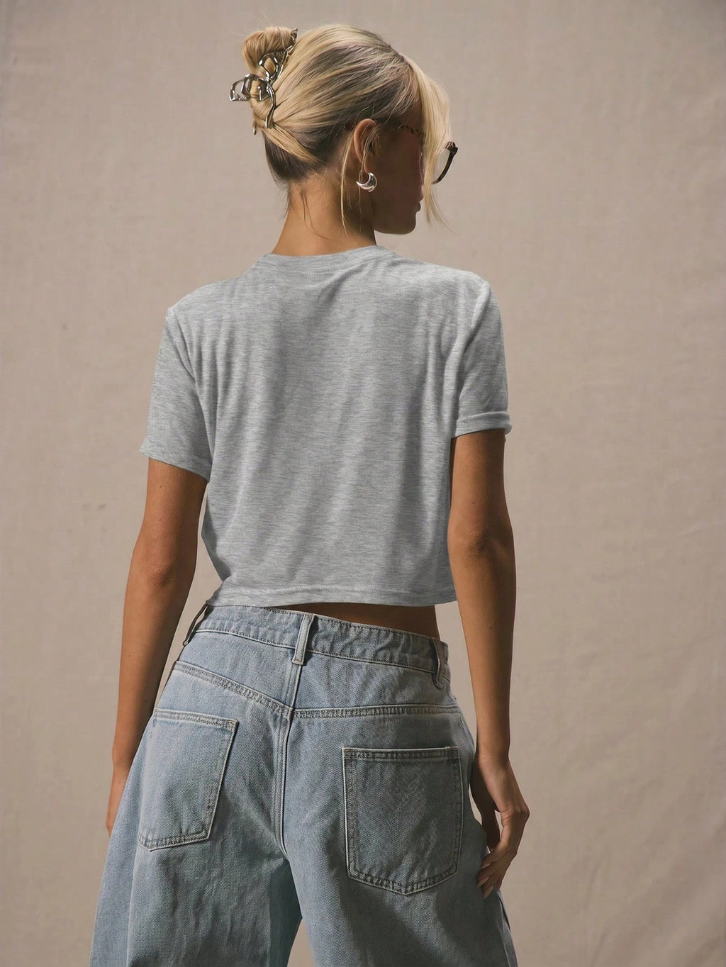 Grey Crew Neck Crop Tee