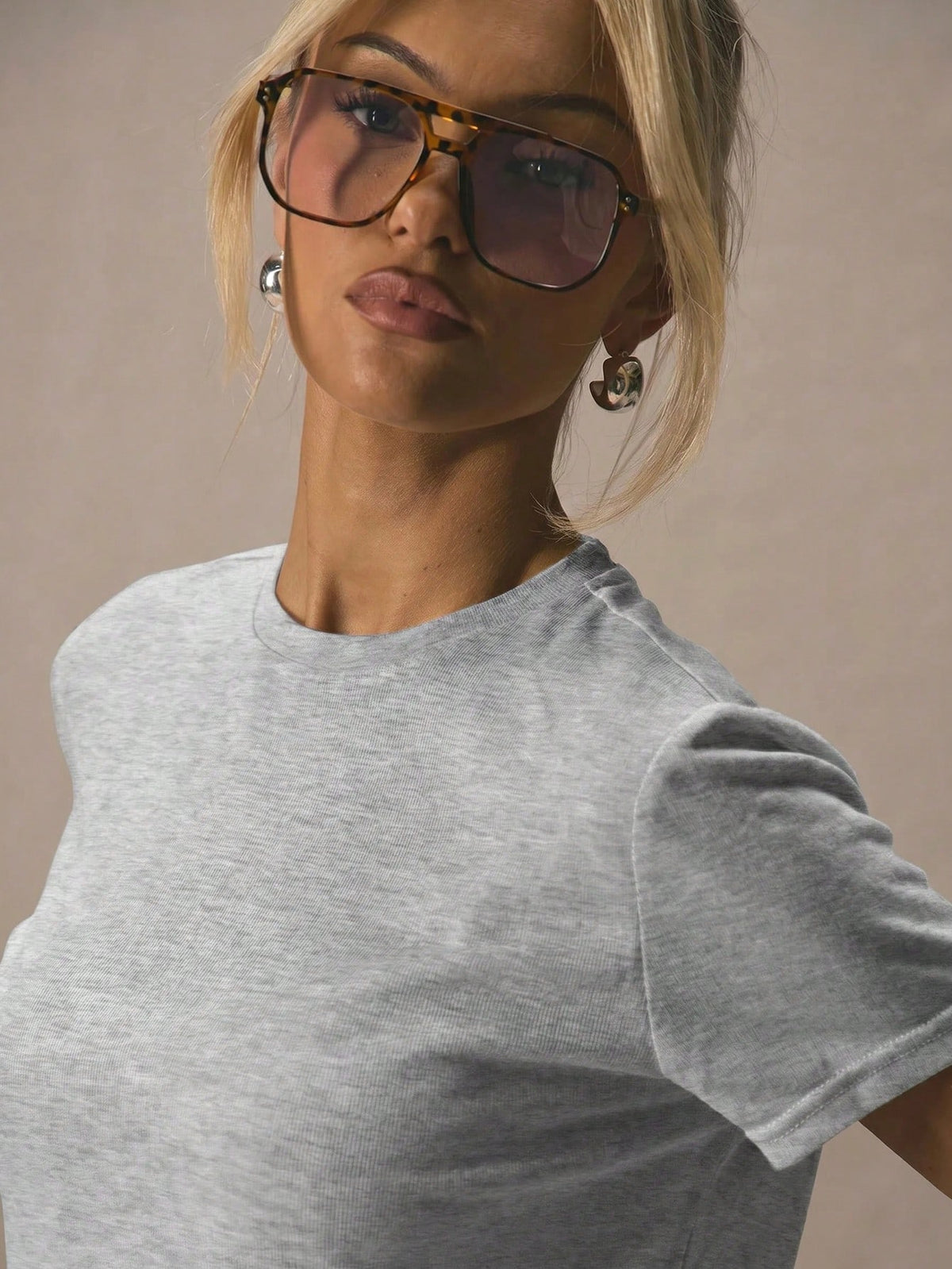 Grey Crew Neck Crop Tee