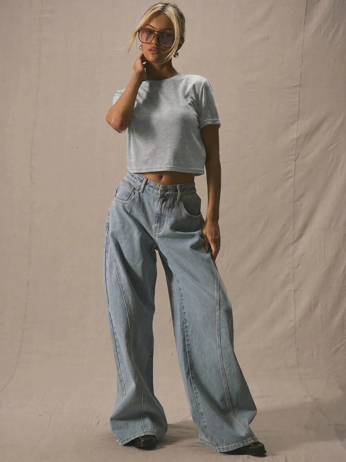 Grey Crew Neck Crop Tee