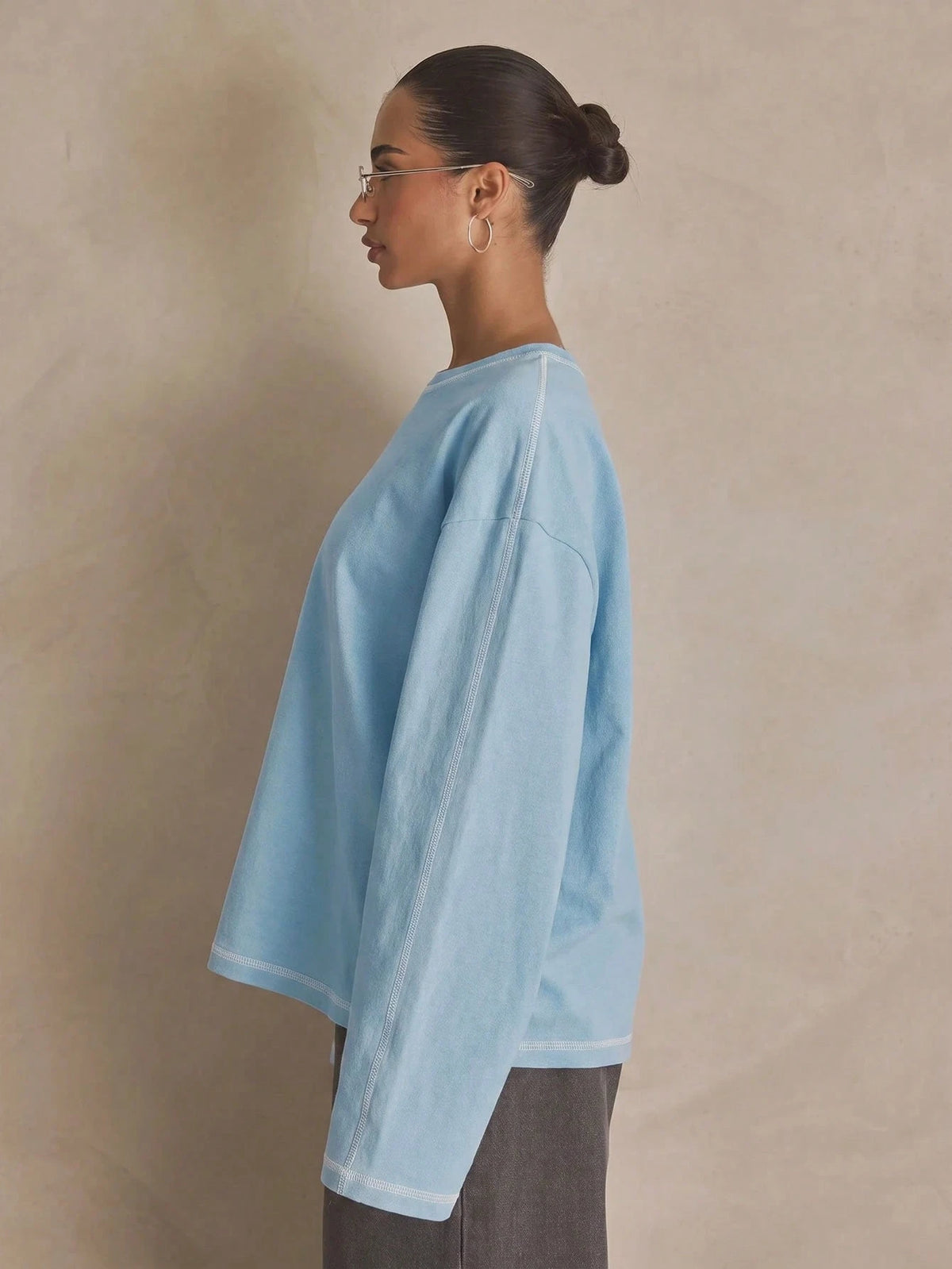 Washed Oversized Long Sleeve Top – Baby Blue